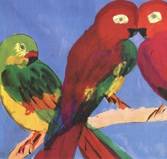 Walasse Ting 'Parrots' Offset Print, Contemporary, Unframed, 1990s