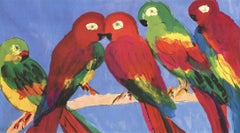 Walasse Ting 'Parrots' Offset Print, Contemporary, Unframed, 1990s