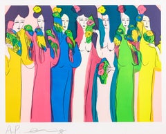 Walasse Ting Damen in einer Reihe Signierte moderne fauvistische Lithographie auf Papier A.P 1980