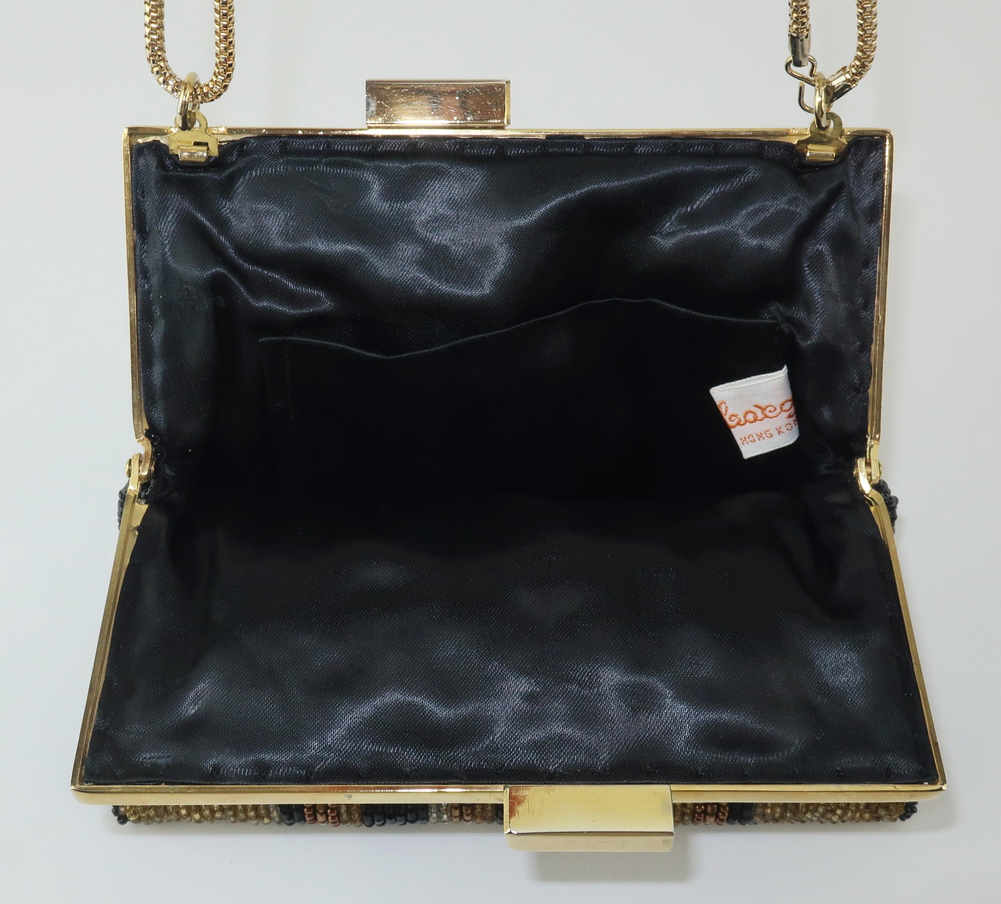 Walborg Art Deco Style Black & Gold Beaded Handbag C.1960 2