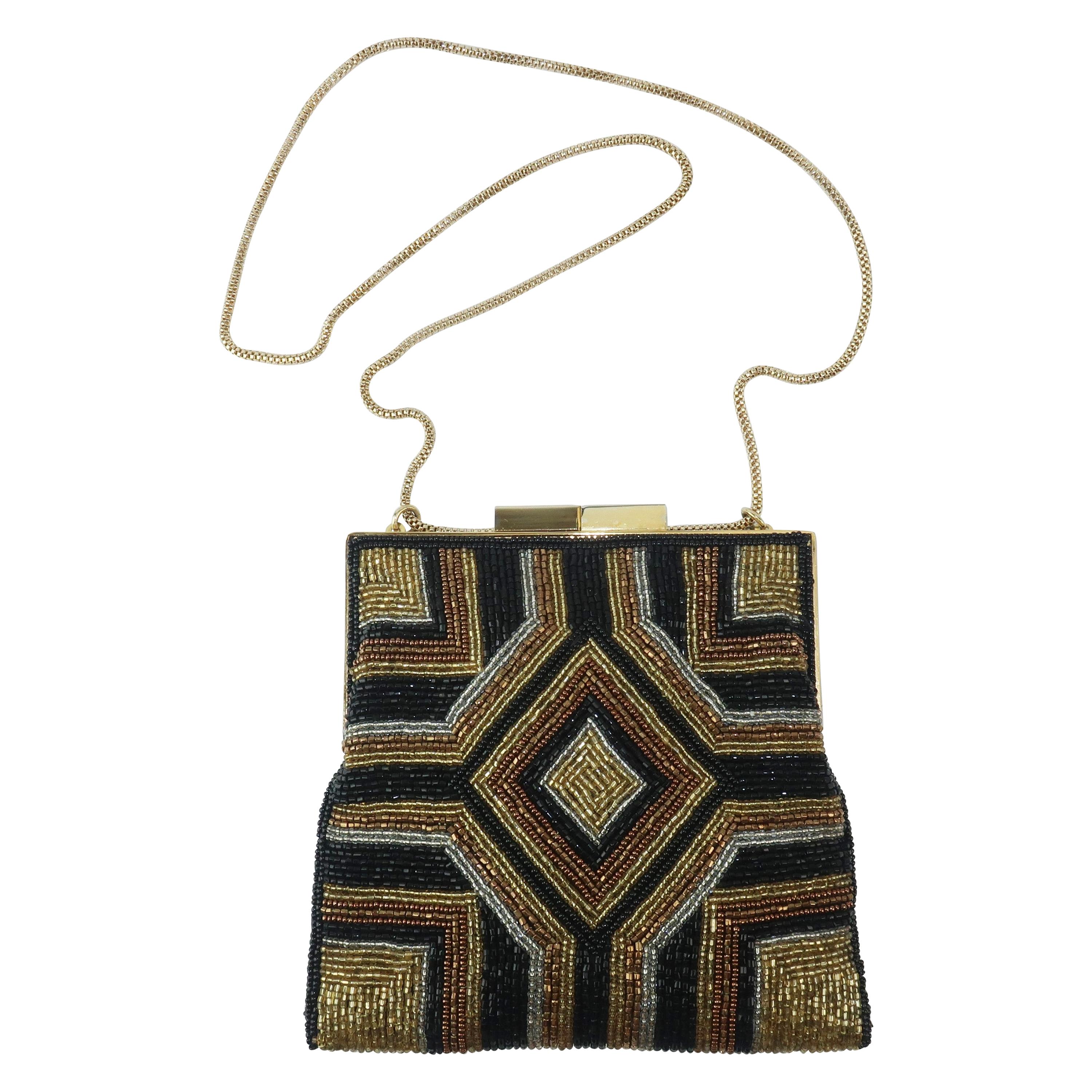 Walborg Art Deco Style Black & Gold Beaded Handbag C.1960