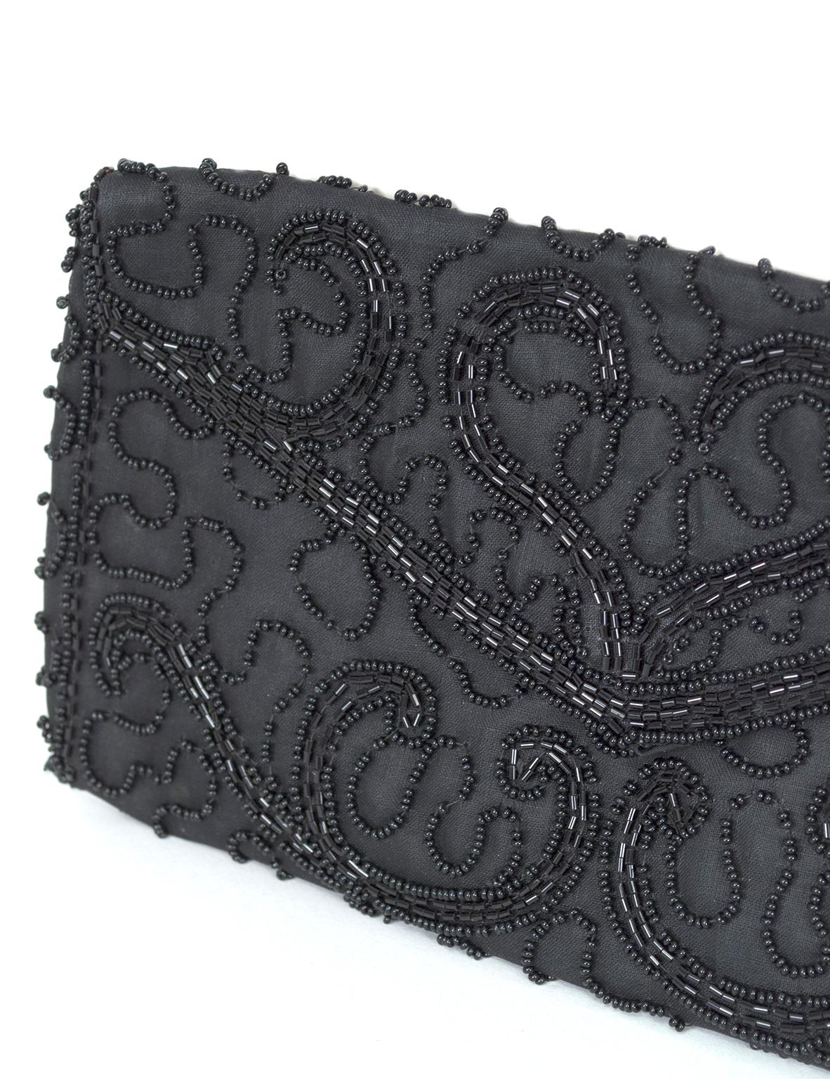 Walborg Black Hand Beaded Envelope Evening Clutch Purse, Belgium – 1950s In Excellent Condition For Sale In Tucson, AZ