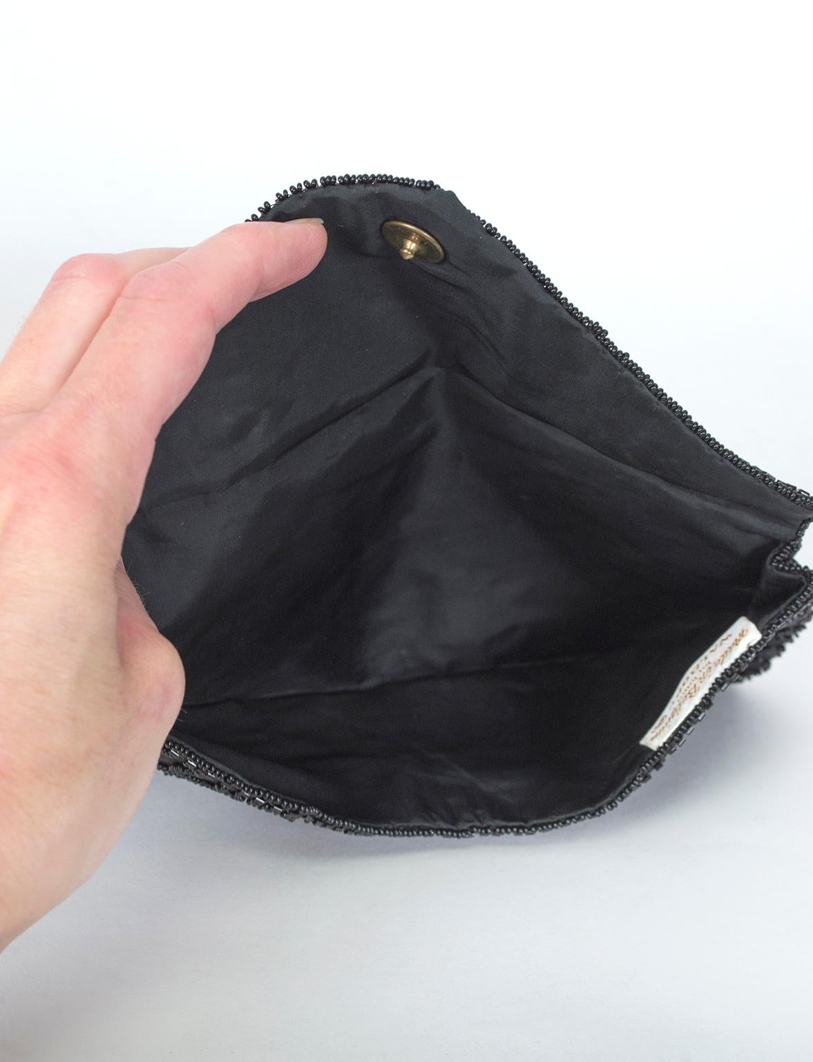 Walborg Black Hand Beaded Envelope Evening Clutch Purse, Belgium – 1950s For Sale 1
