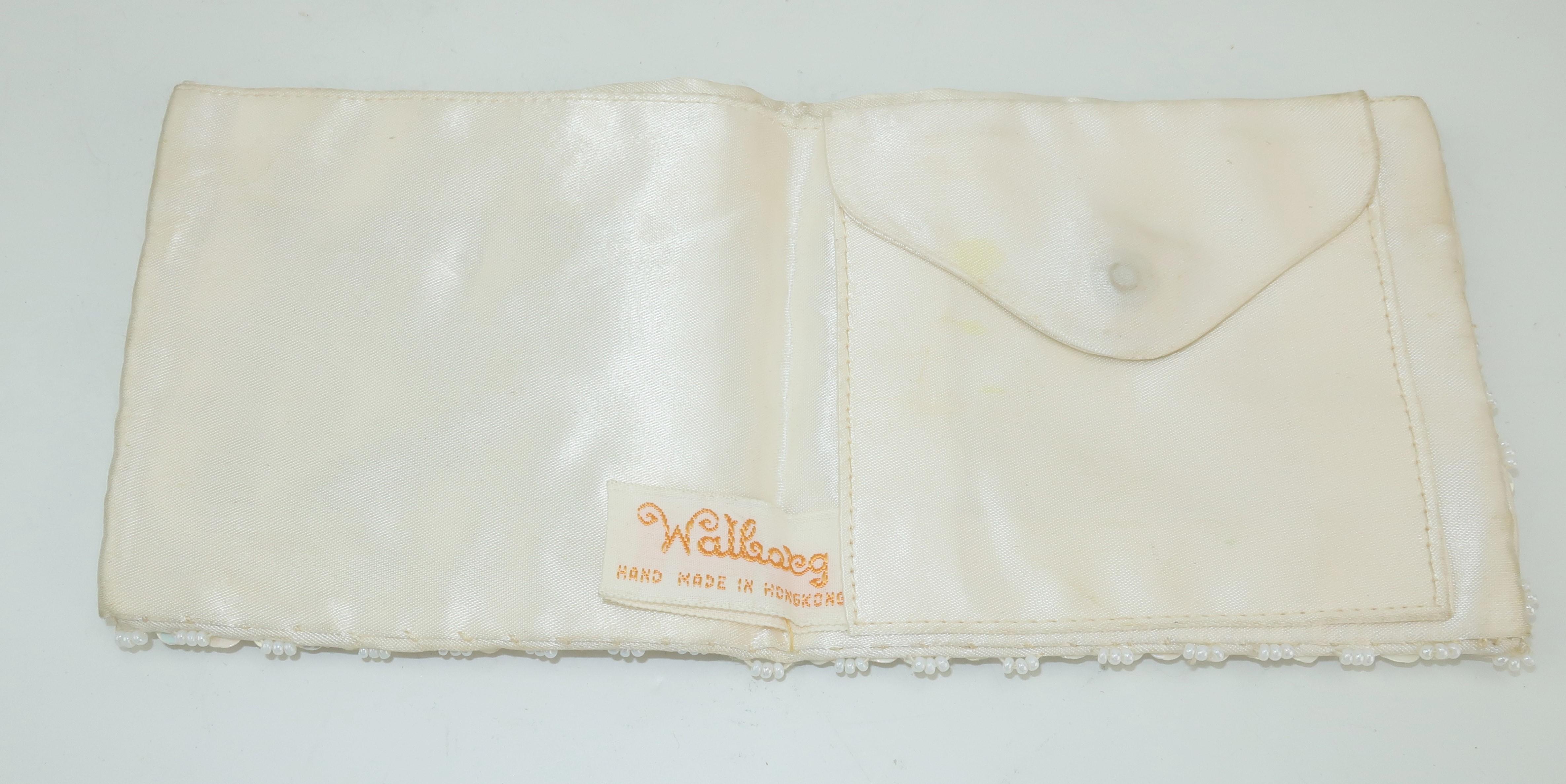 Walborg C.1960 White Sequin & Seed Bead Evening Wallet & Glasses Case 1