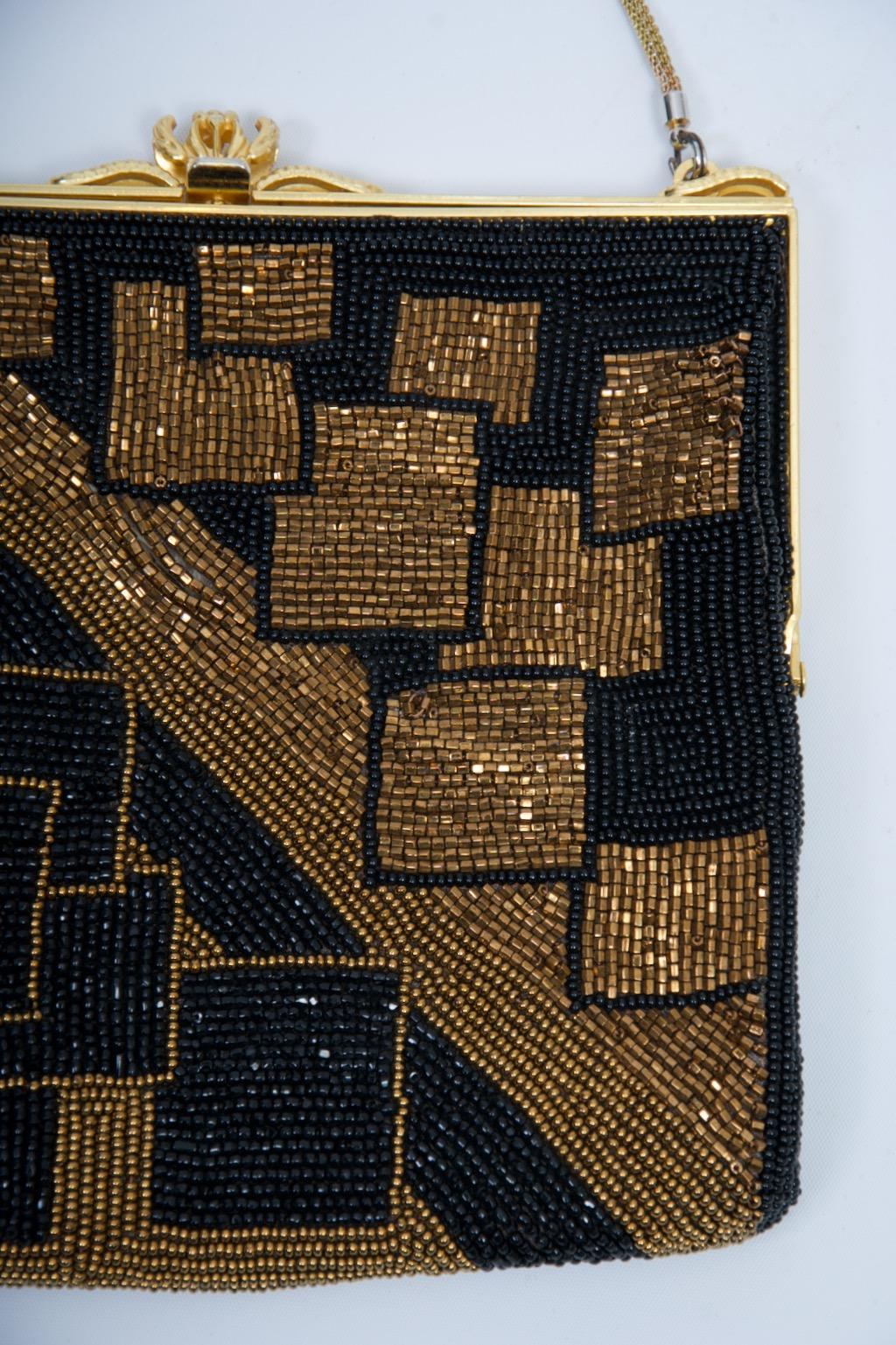 Black Walborg Deco-Inspired Beaded Evening Bag For Sale