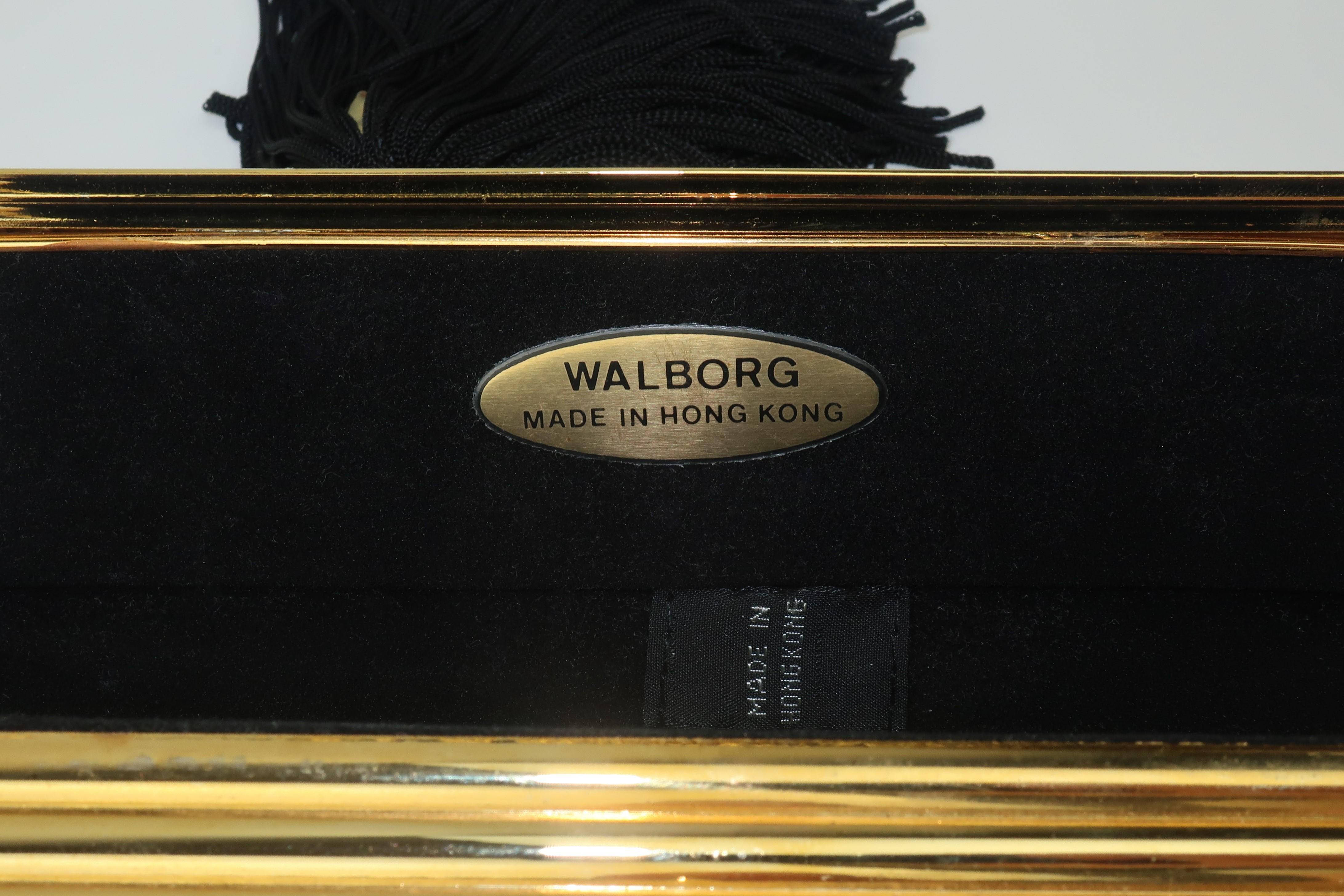 Women's Walborg Gold Metal Cylinder Handbag With Black Tassel Closure