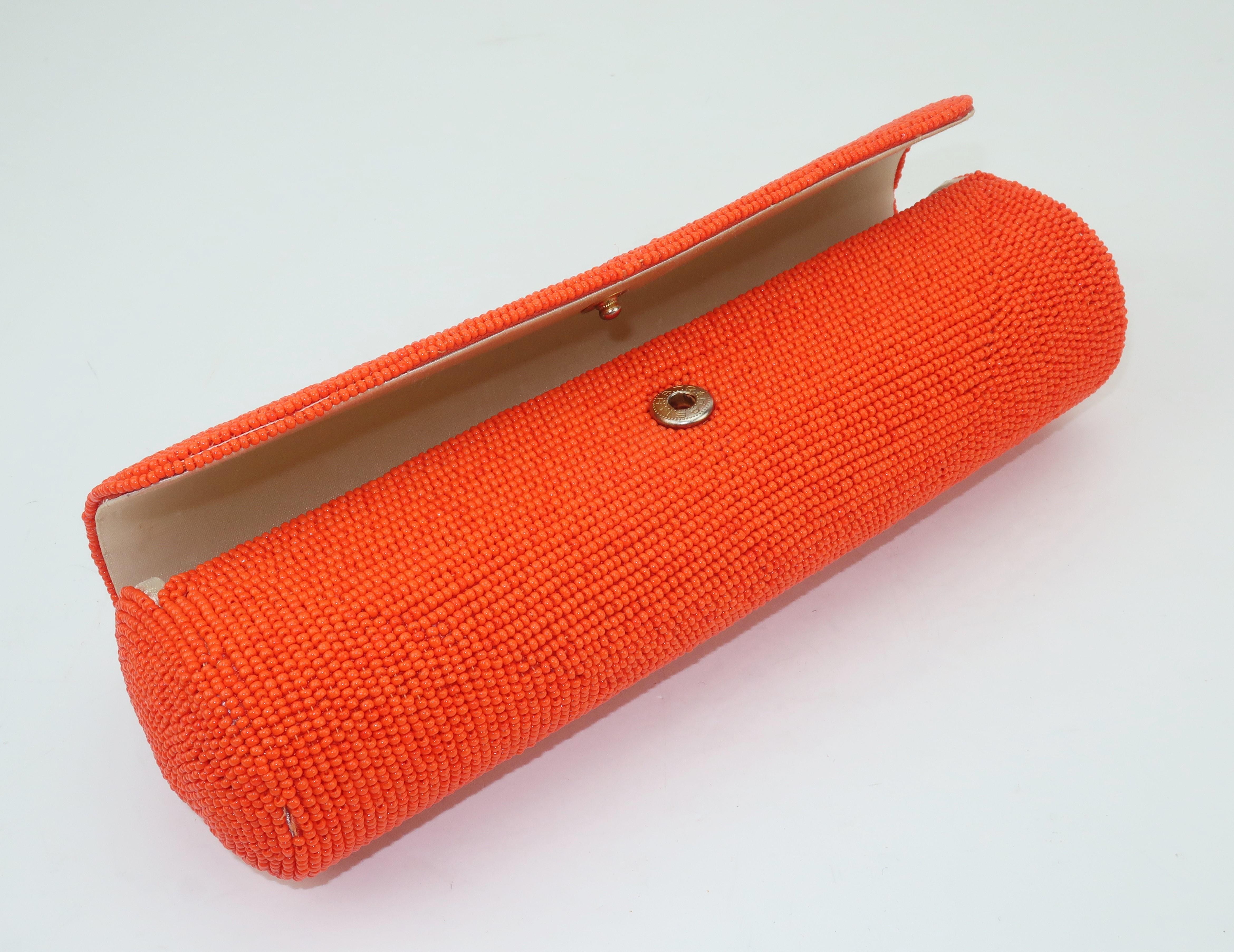Walborg Mod 1960's Orange Beaded Clutch Handbag 5