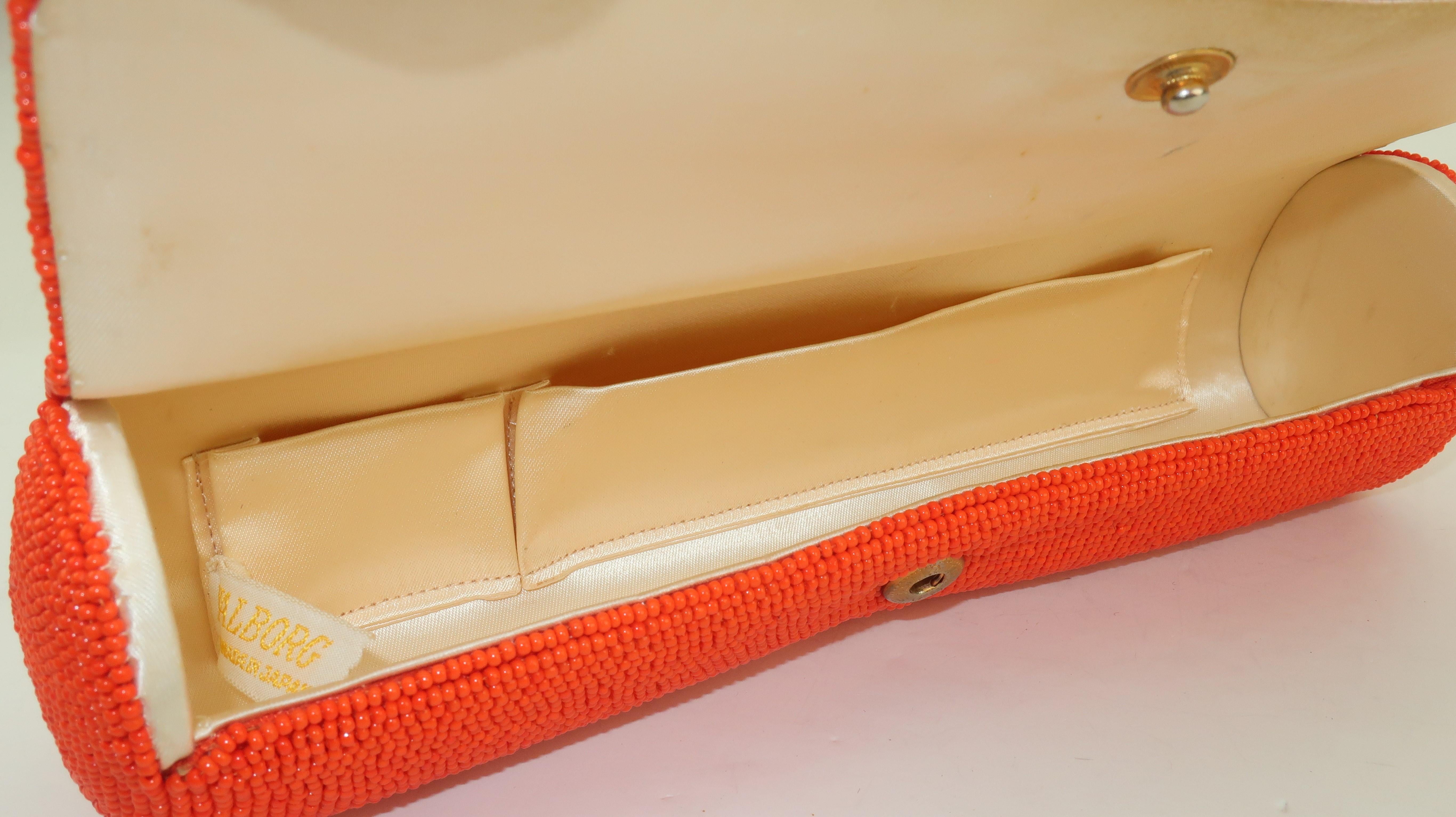 Walborg Mod 1960's Orange Beaded Clutch Handbag 6