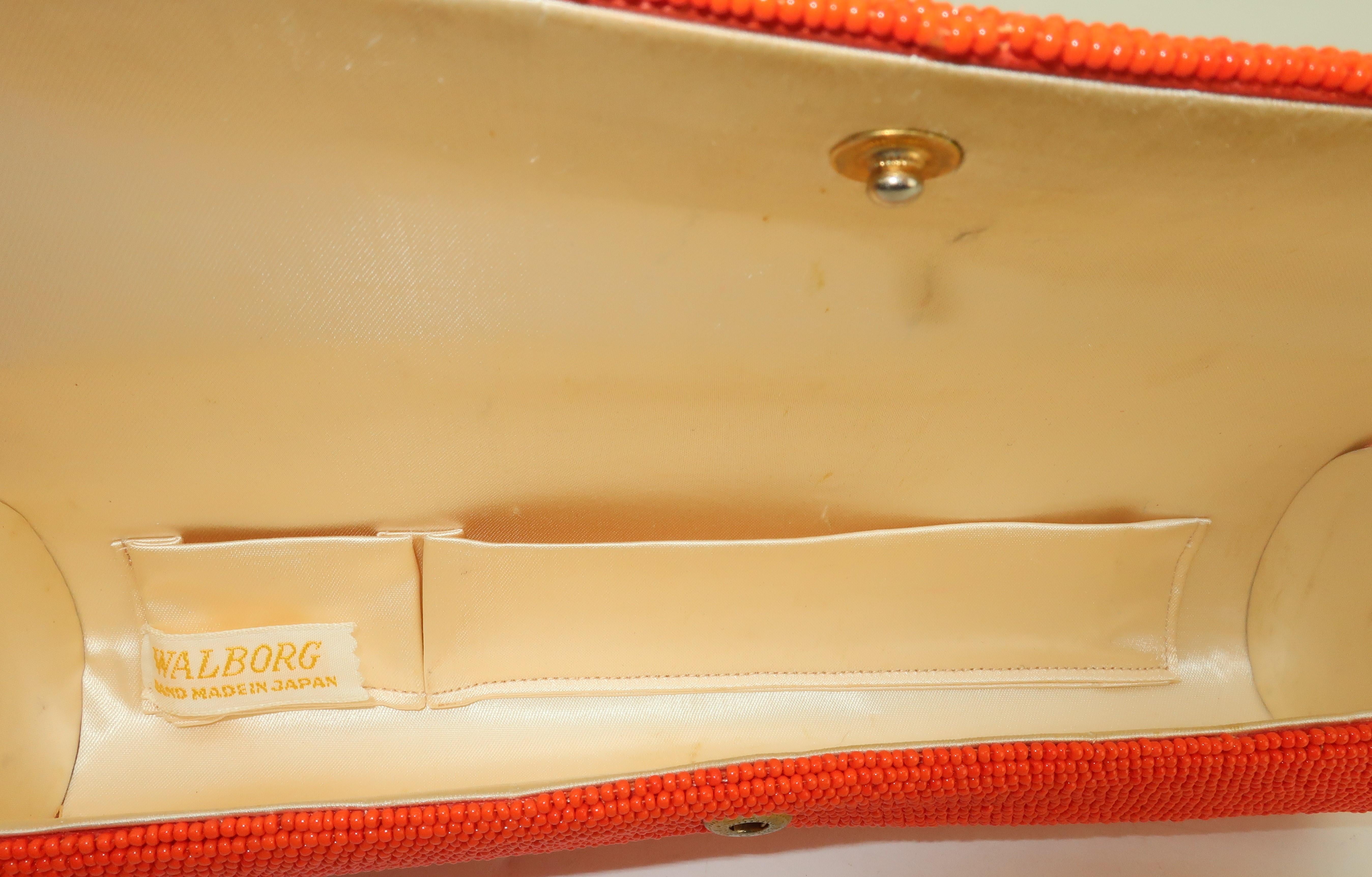Walborg Mod 1960's Orange Beaded Clutch Handbag 7