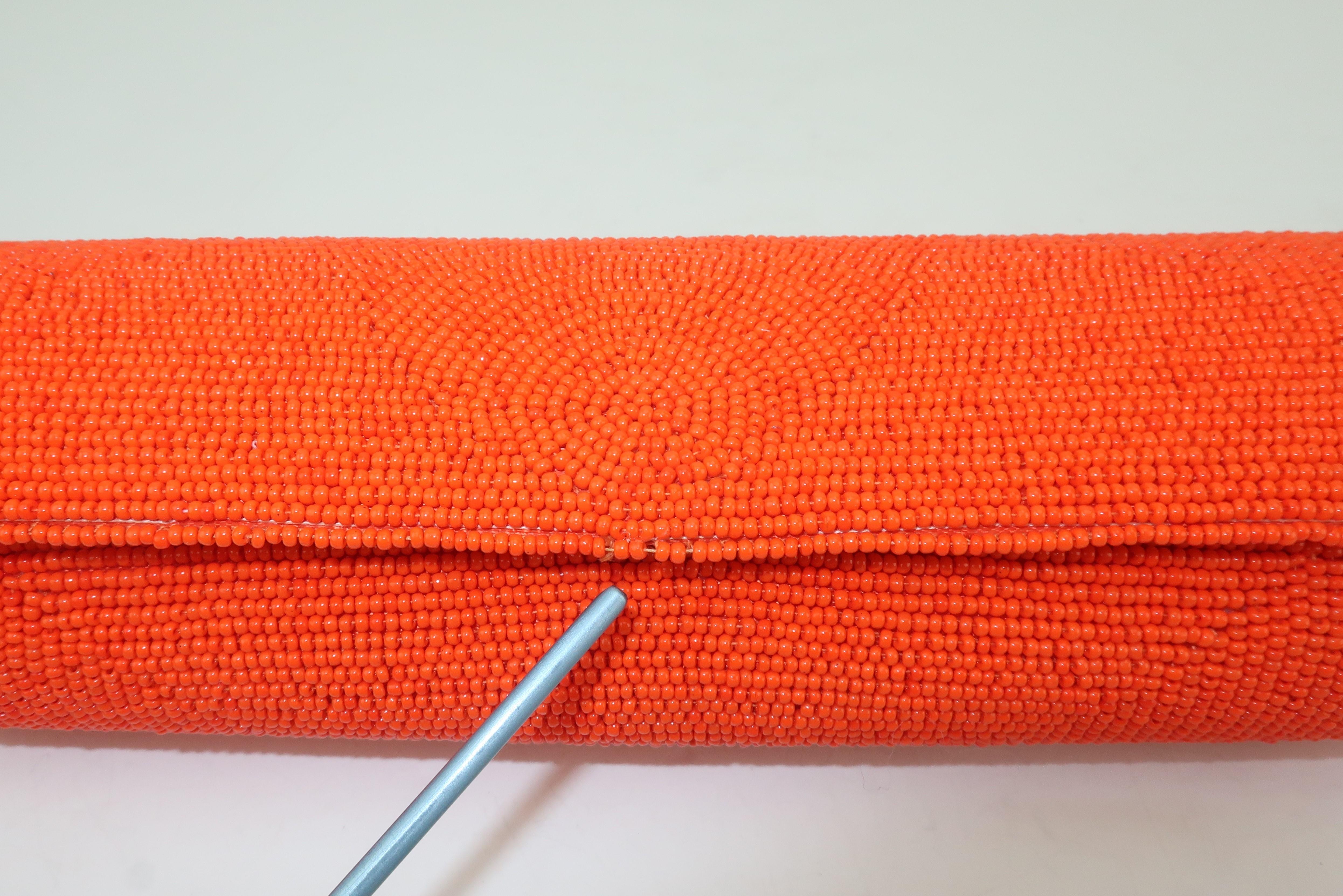 Walborg Mod 1960's Orange Beaded Clutch Handbag 9