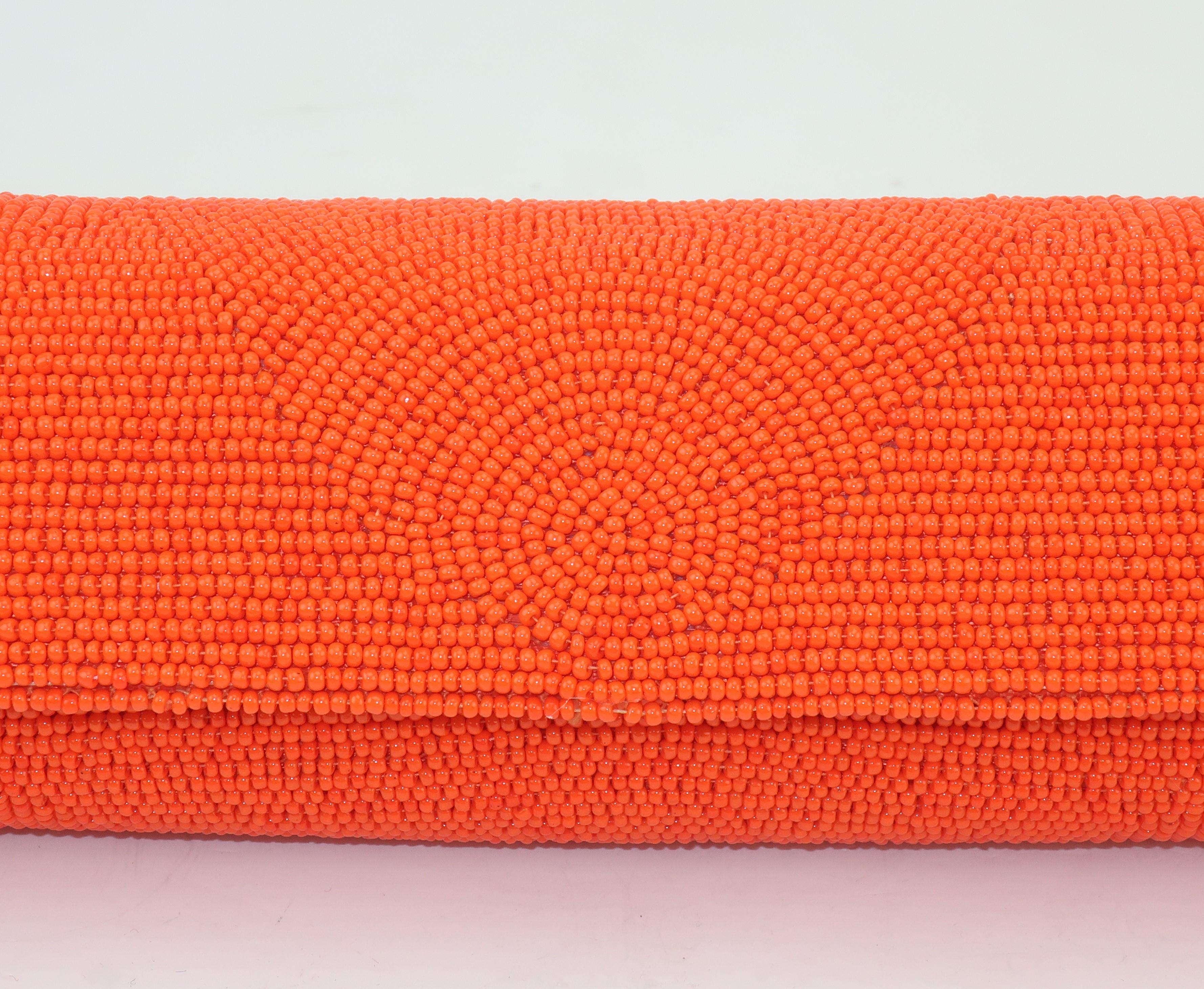Women's Walborg Mod 1960's Orange Beaded Clutch Handbag