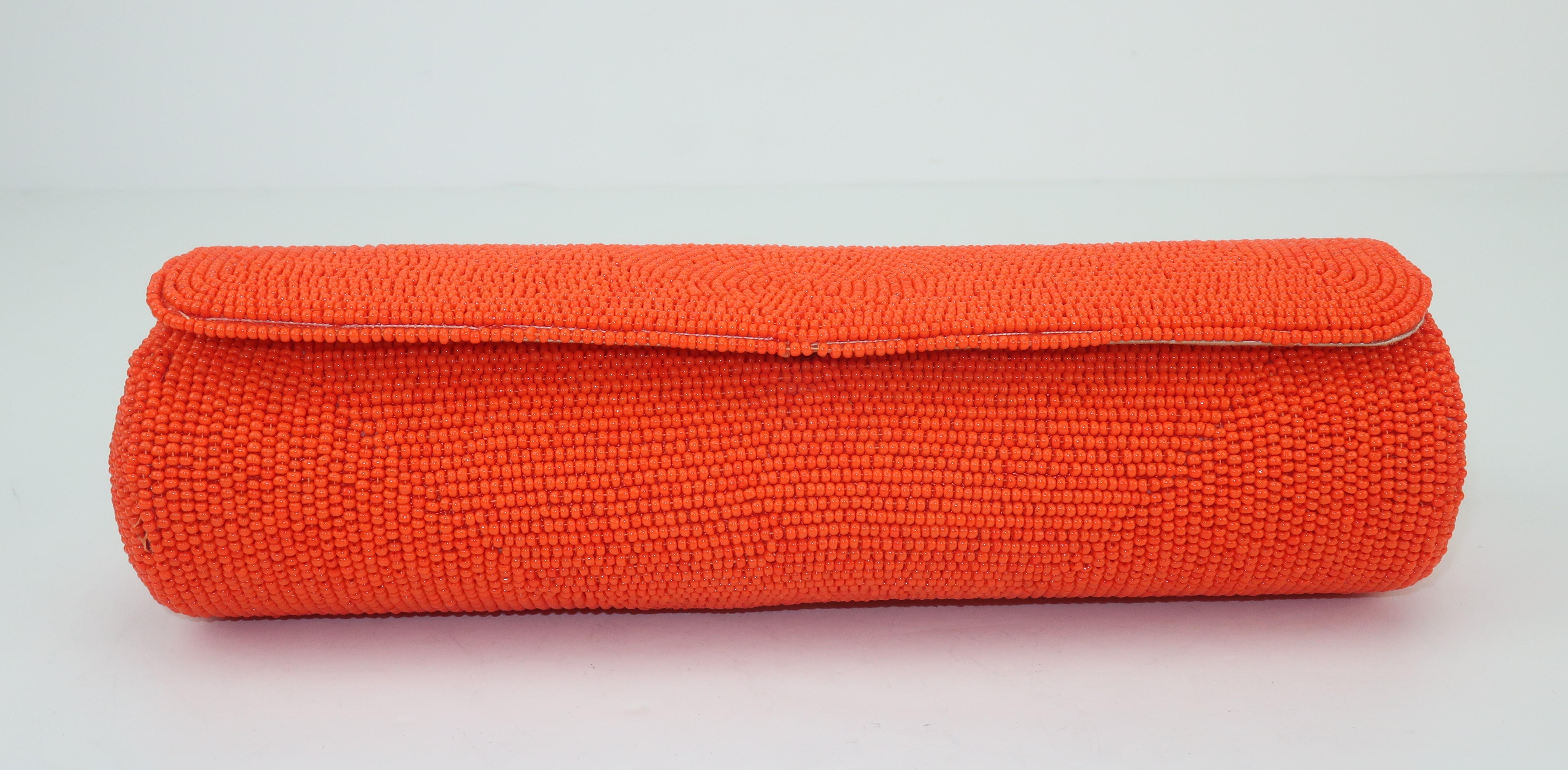 Walborg Mod 1960's Orange Beaded Clutch Handbag 4