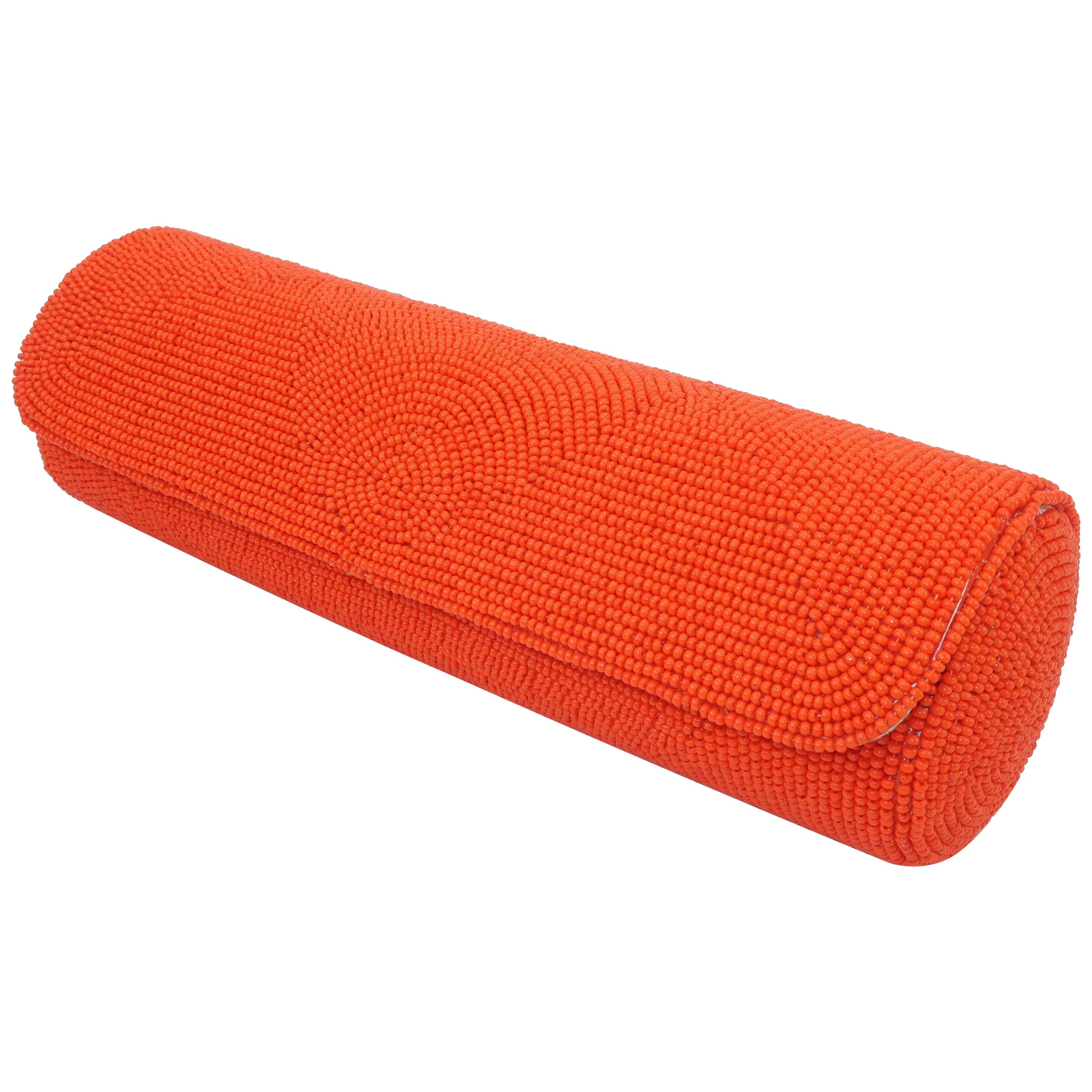 Walborg Mod 1960
s Orange Beaded Clutch Handbag