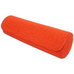 Vintage Walborg Mod 1960's Orange Beaded Clutch Handbag