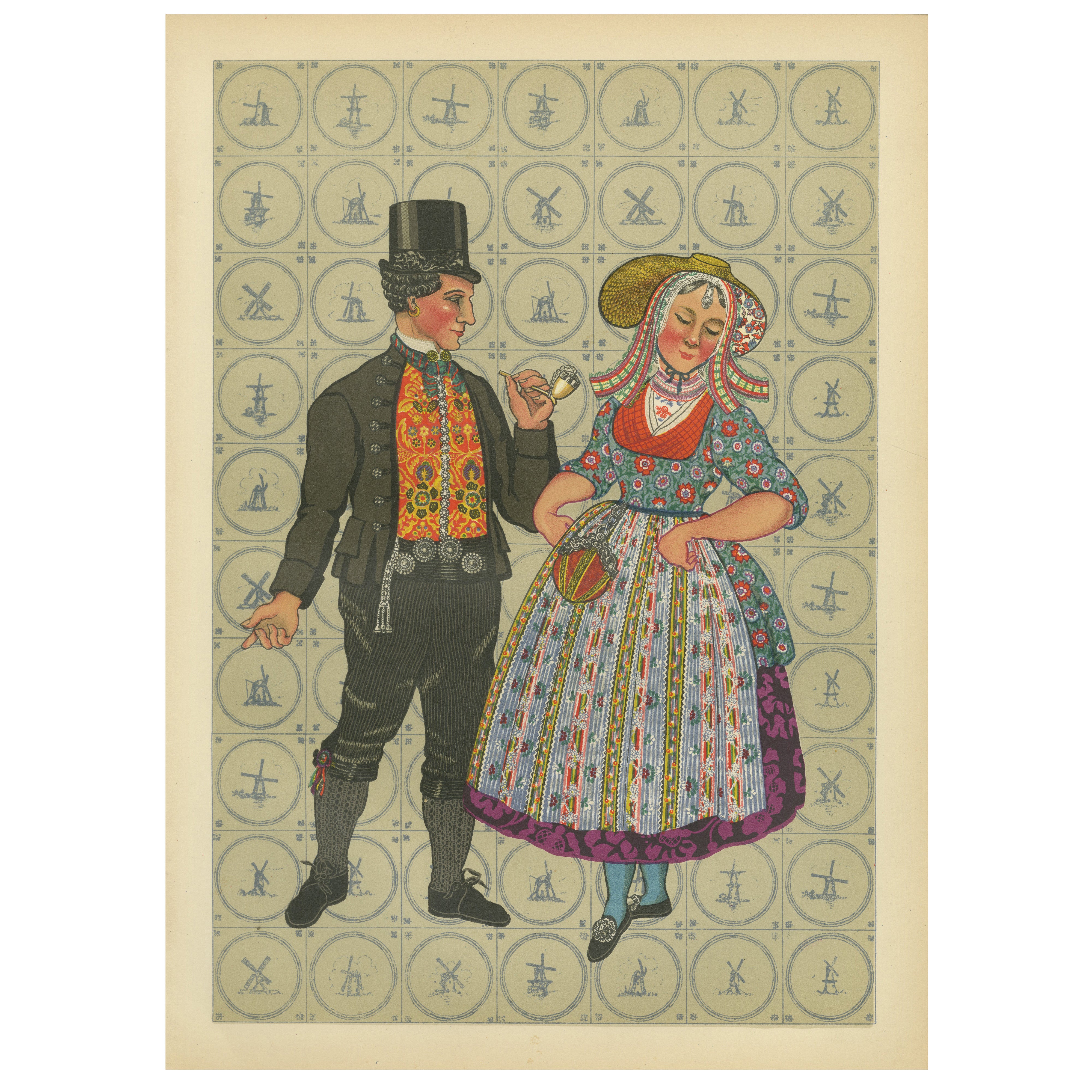 Couple de Walcheren en robe de fête éclatante, 1780-1870, avec l'Elegance parisienne