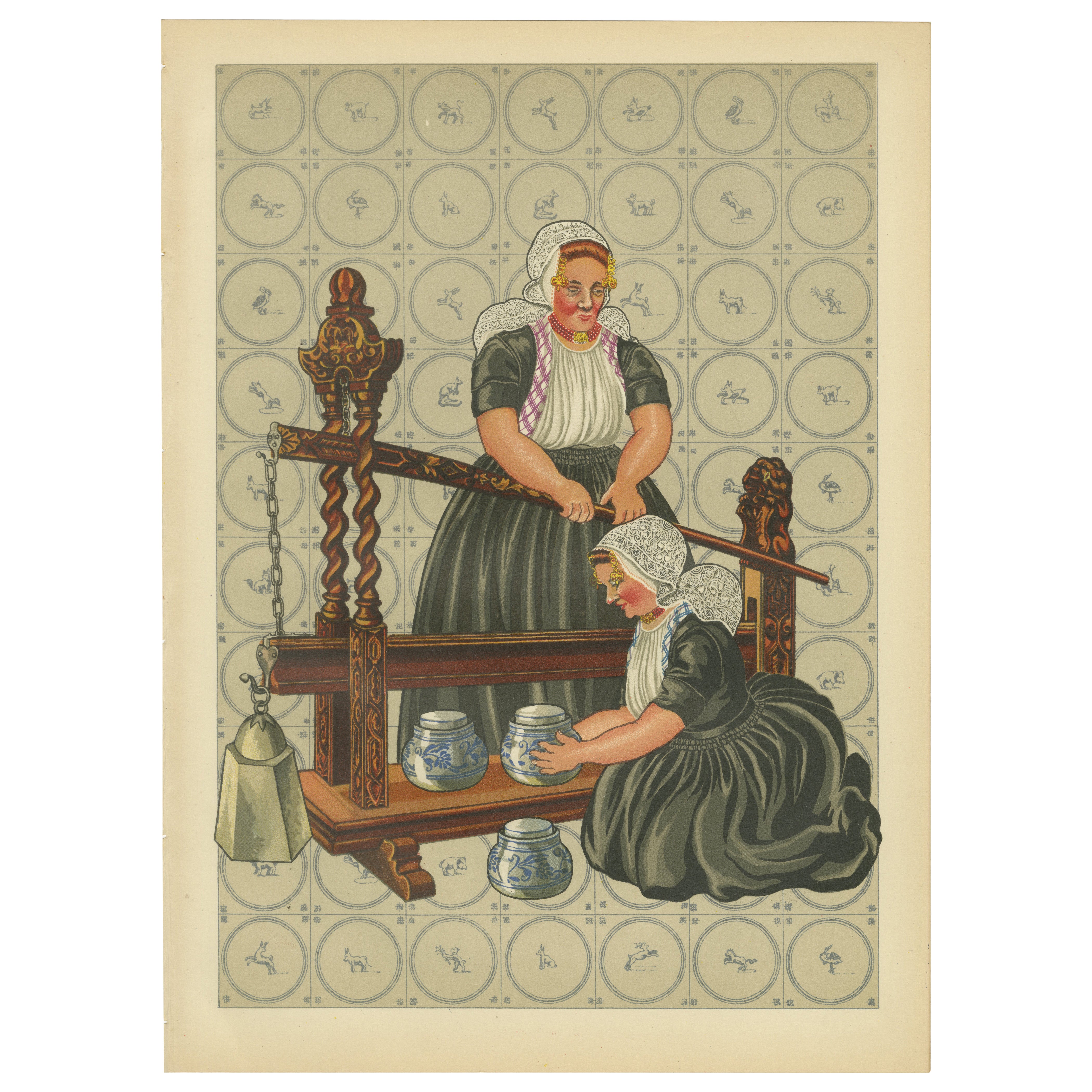 Walcheren Stadtkleid: Middelburg-Ambacht-Ambacht Frauen in einer Käsepresse, 1932