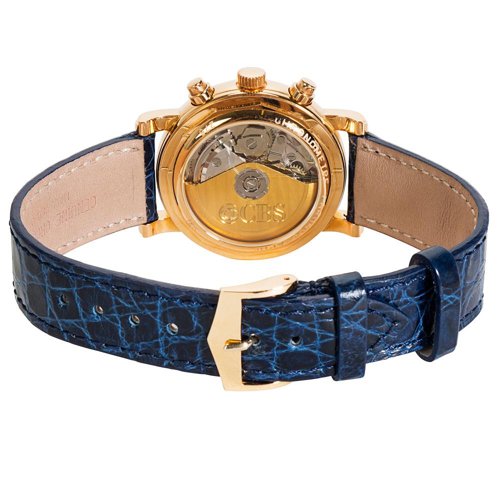 Waldan International Chrono CBS Moonphase Herrenuhr in 18KT Roségold
 
 SKU: 035736
 
 PRIMÄRE DETAILS
 Marke: Waldan International
 Modell: CBS
 Herkunftsland: Schweiz
 Uhrwerk Typ: Mechanisch: Automatik/Kinetik
 Herstellungsjahr: 2010-2019
