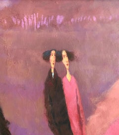 Una pelota. Pintura figurativa al óleo sobre lienzo, Rojo monocromático, artista polaco