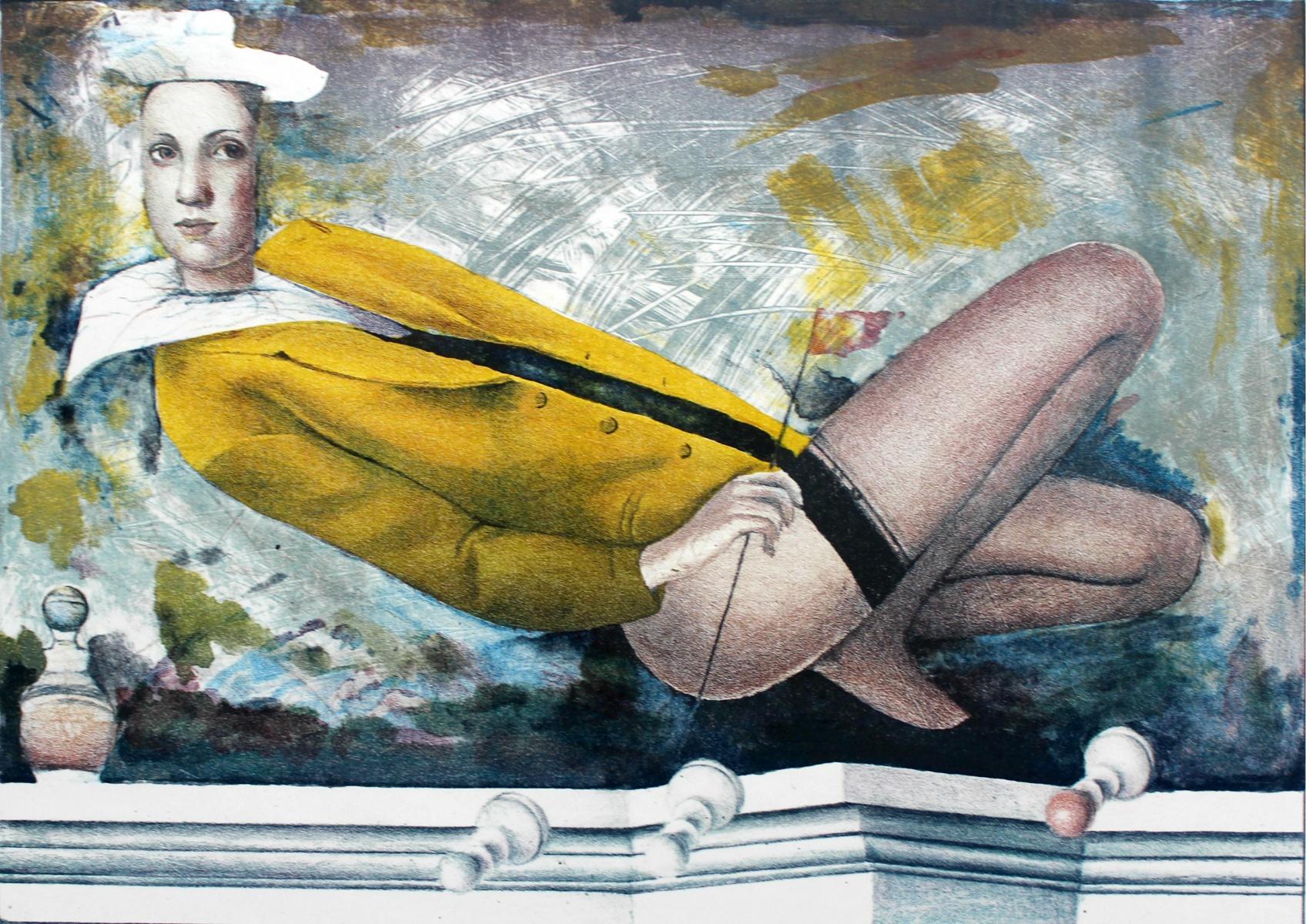 Waldemar Marszałek Figurative Print - Yellow Jacket - XX century, Figurative Lithography Print 