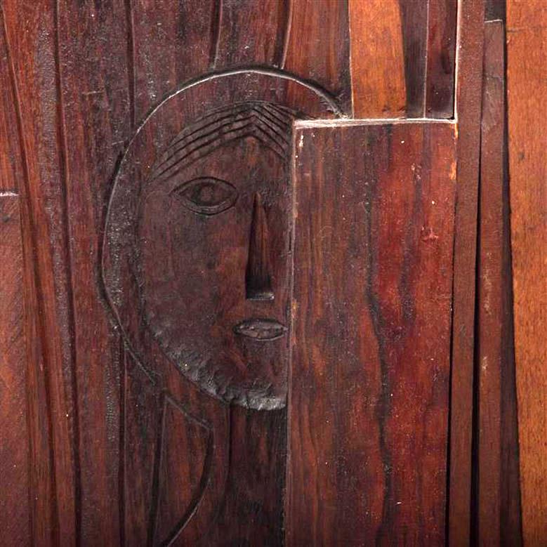 Mexican Waldemar Sjölander Woman With Canvases Wood Wall Sculpture For Sale