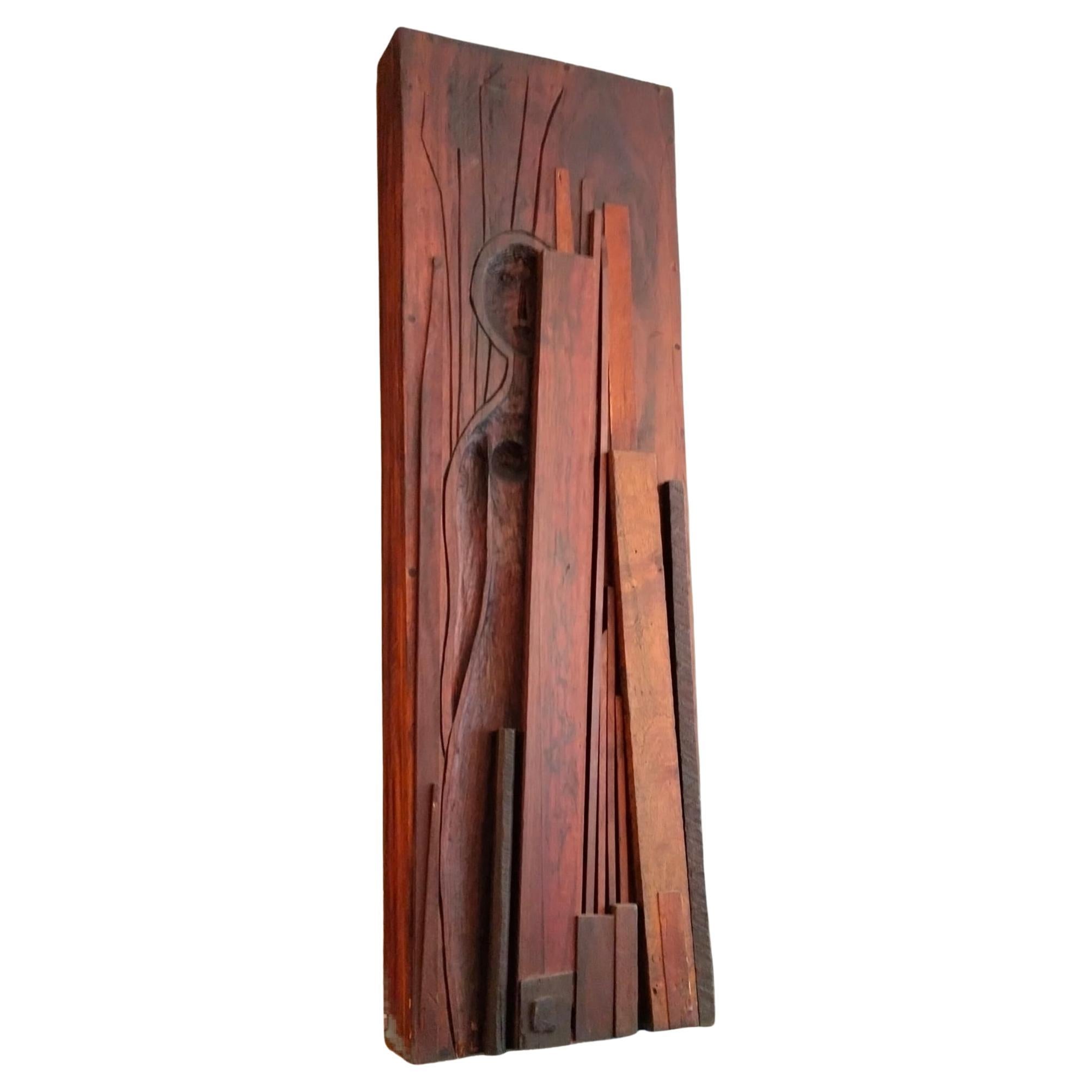 Waldemar Sjölander Woman With Canvases Wood Wall Sculpture For Sale