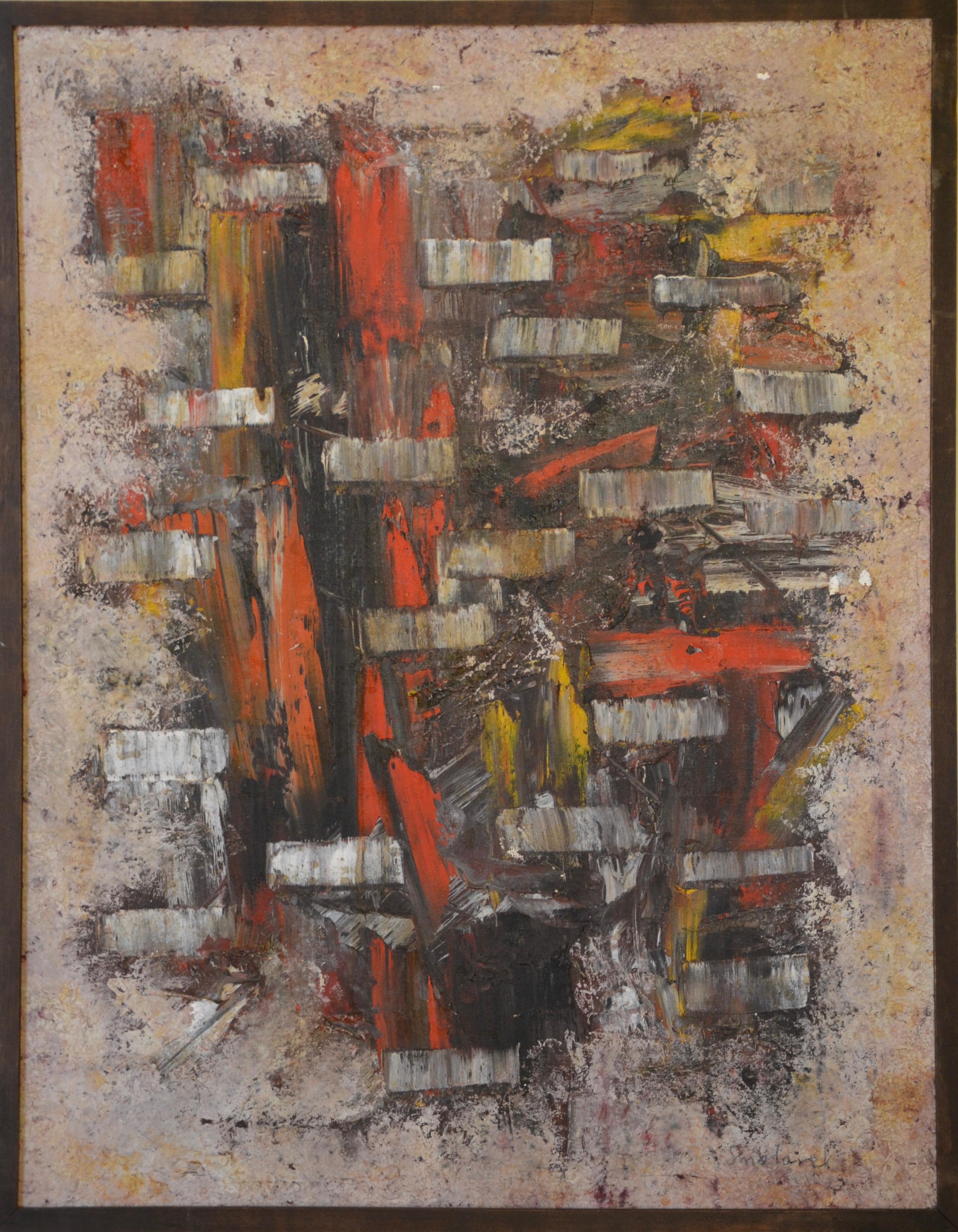 Untitled  (Abstract Cubist Composition in Red, White, Brown & Black) - Painting by Waldemar Smolarek