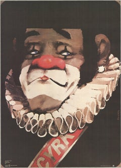 1970 Waldemar Swierzy 'Cyrk Clown' Vintage Black, Red, White Poland Offset Lithogr