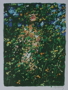 Abstraction with green - XX Century, Contemporary Figurative Lithography Print