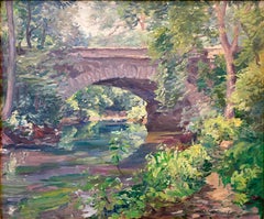 "View of the Bridge at Central Park " Impressionist Lush Oil Painting Landscape