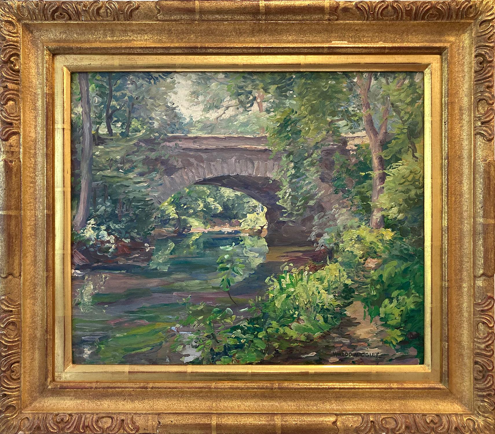 Waldo Park Midgley Landscape Painting - "View of the Bridge at Central Park " Impressionist Lush Oil Painting Landscape 