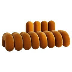 Segmented Orange Velvet Large Sofa wIth Four Backrests by Pietro Franceschini