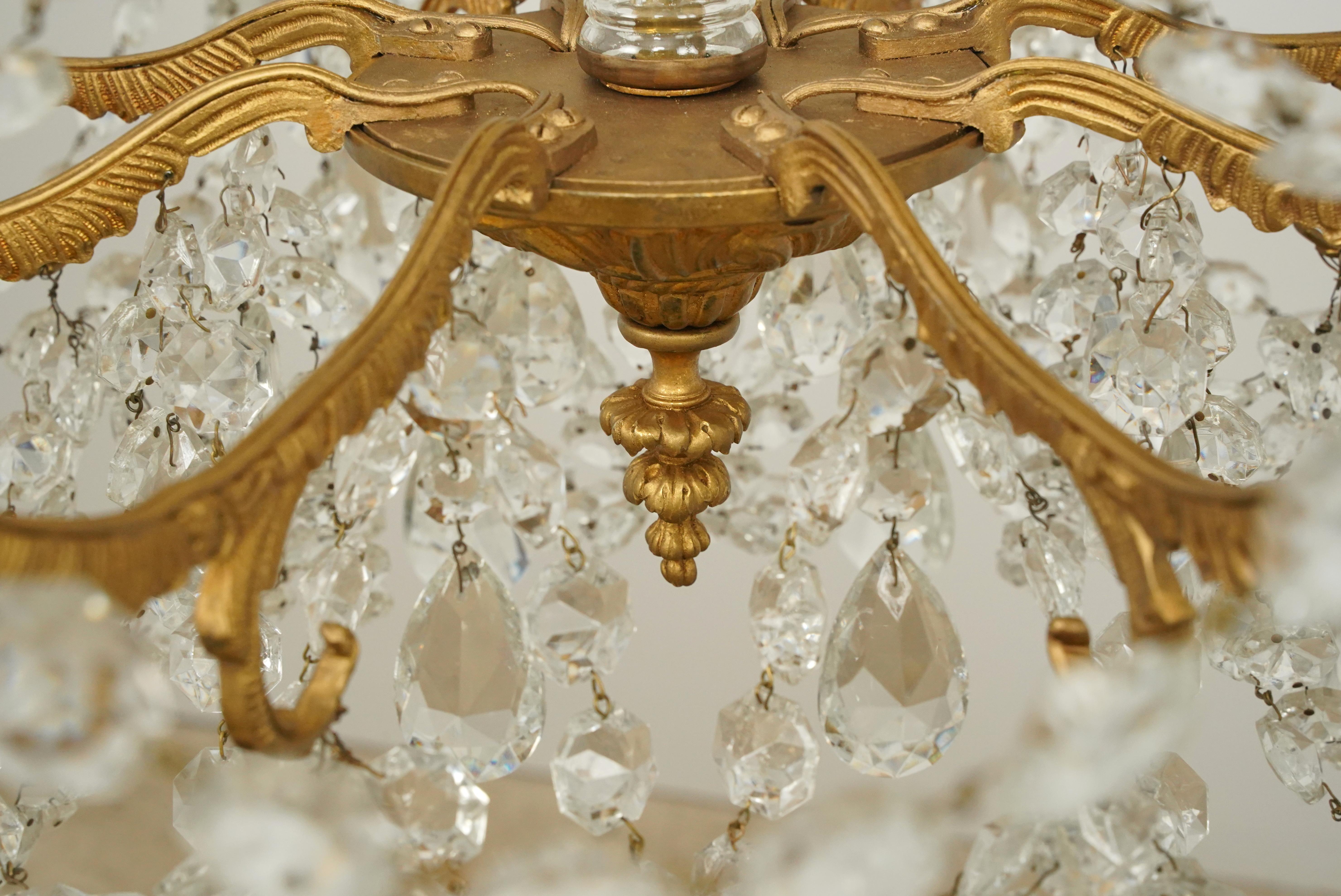 Waldorf Astoria 8 Arm Crystal Beaded & Brass Chandelier For Sale 6