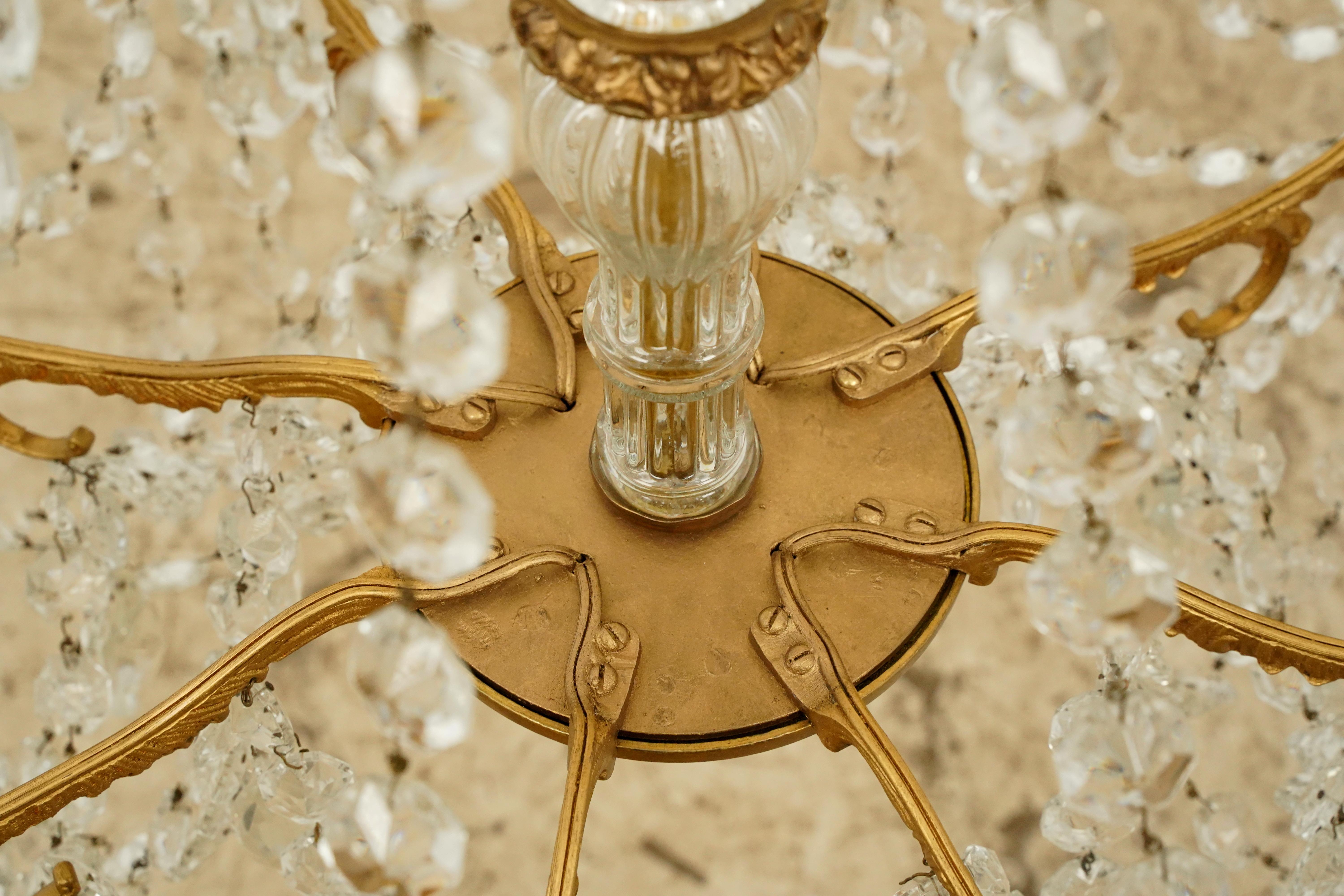 Waldorf Astoria 8 Arm Crystal Beaded & Brass Chandelier For Sale 7