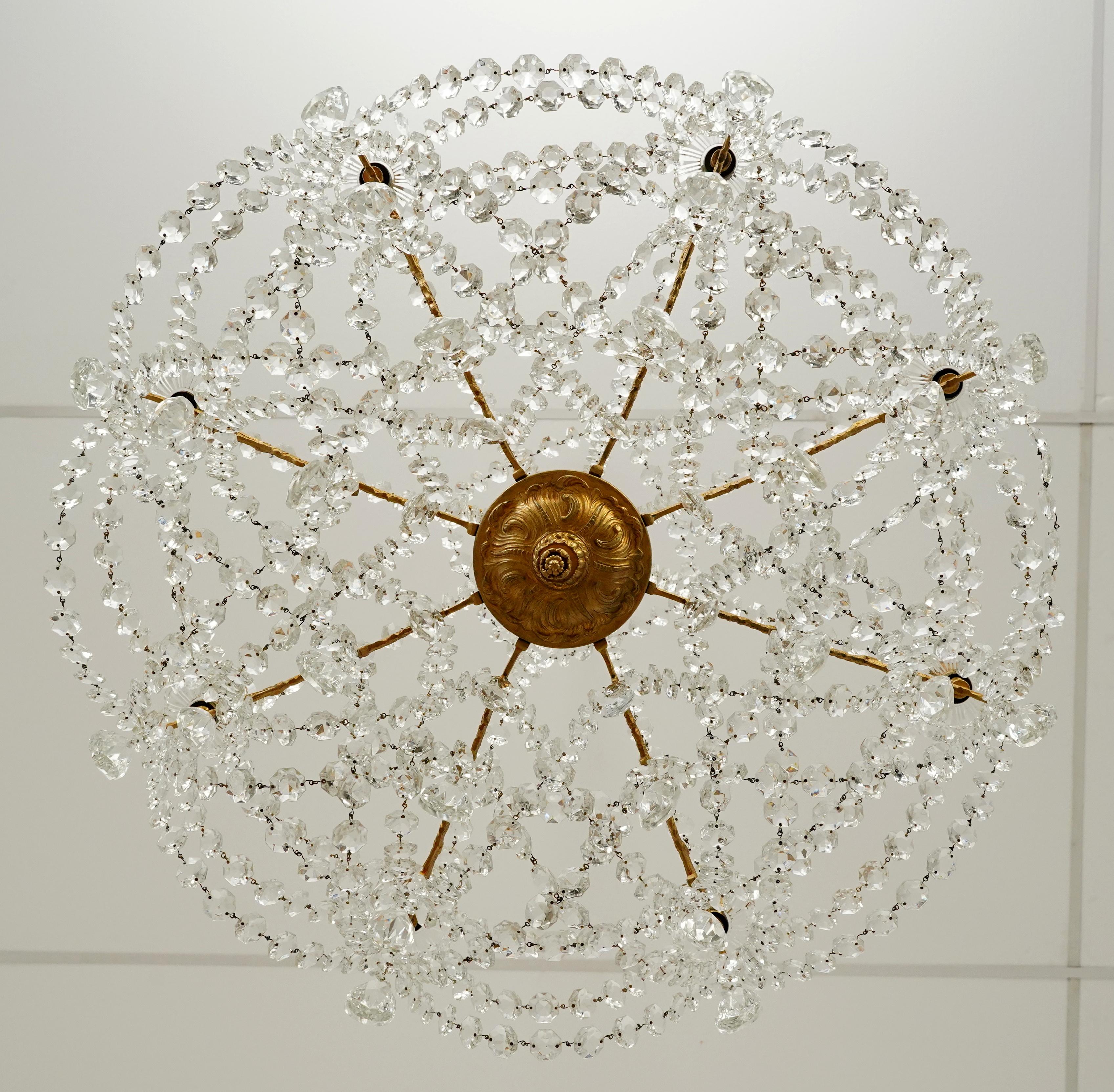 Waldorf Astoria 8 Arm Crystal Beaded & Brass Chandelier For Sale 8