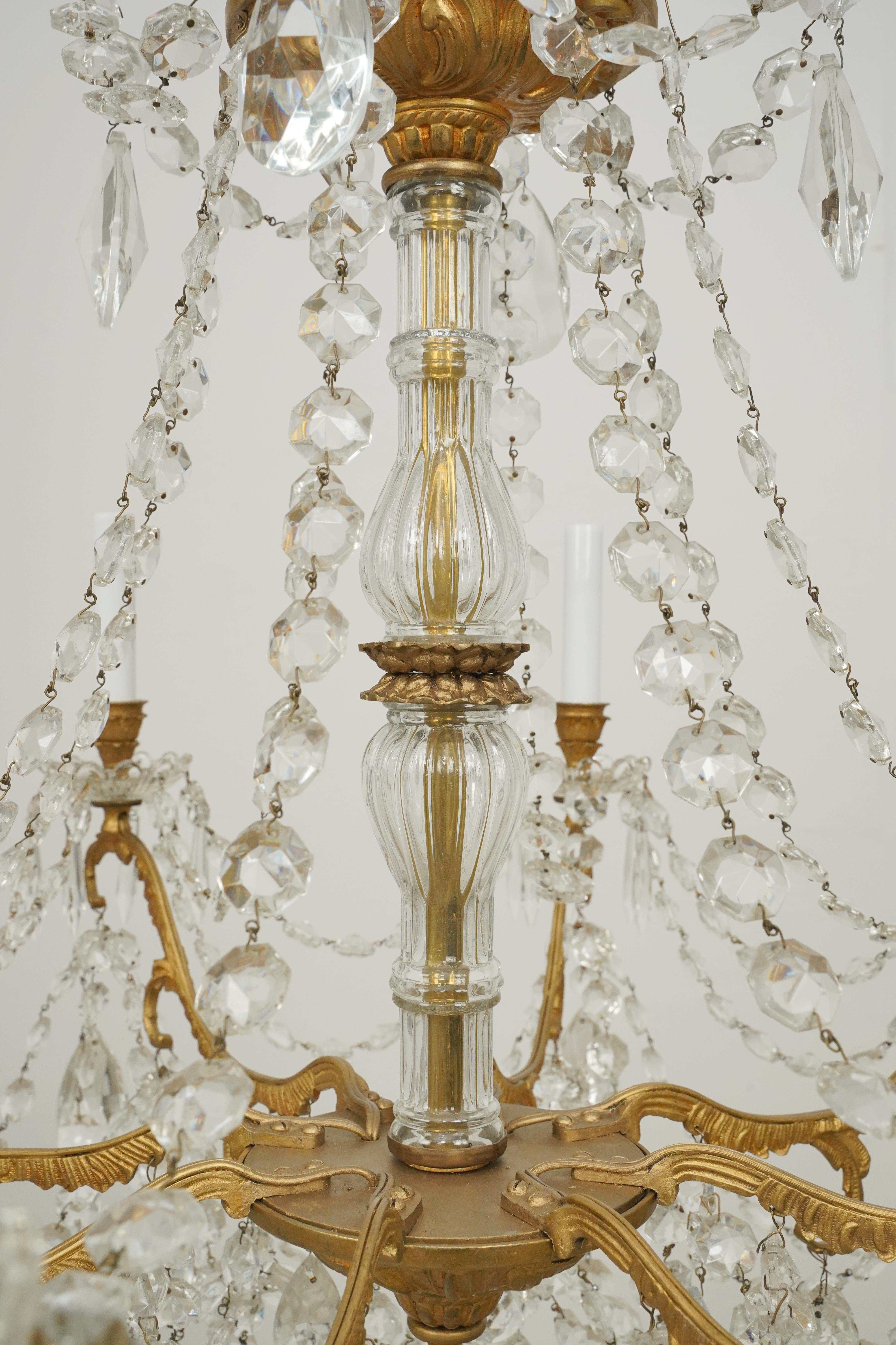 Waldorf Astoria 8 Arm Crystal Beaded & Brass Chandelier For Sale 3