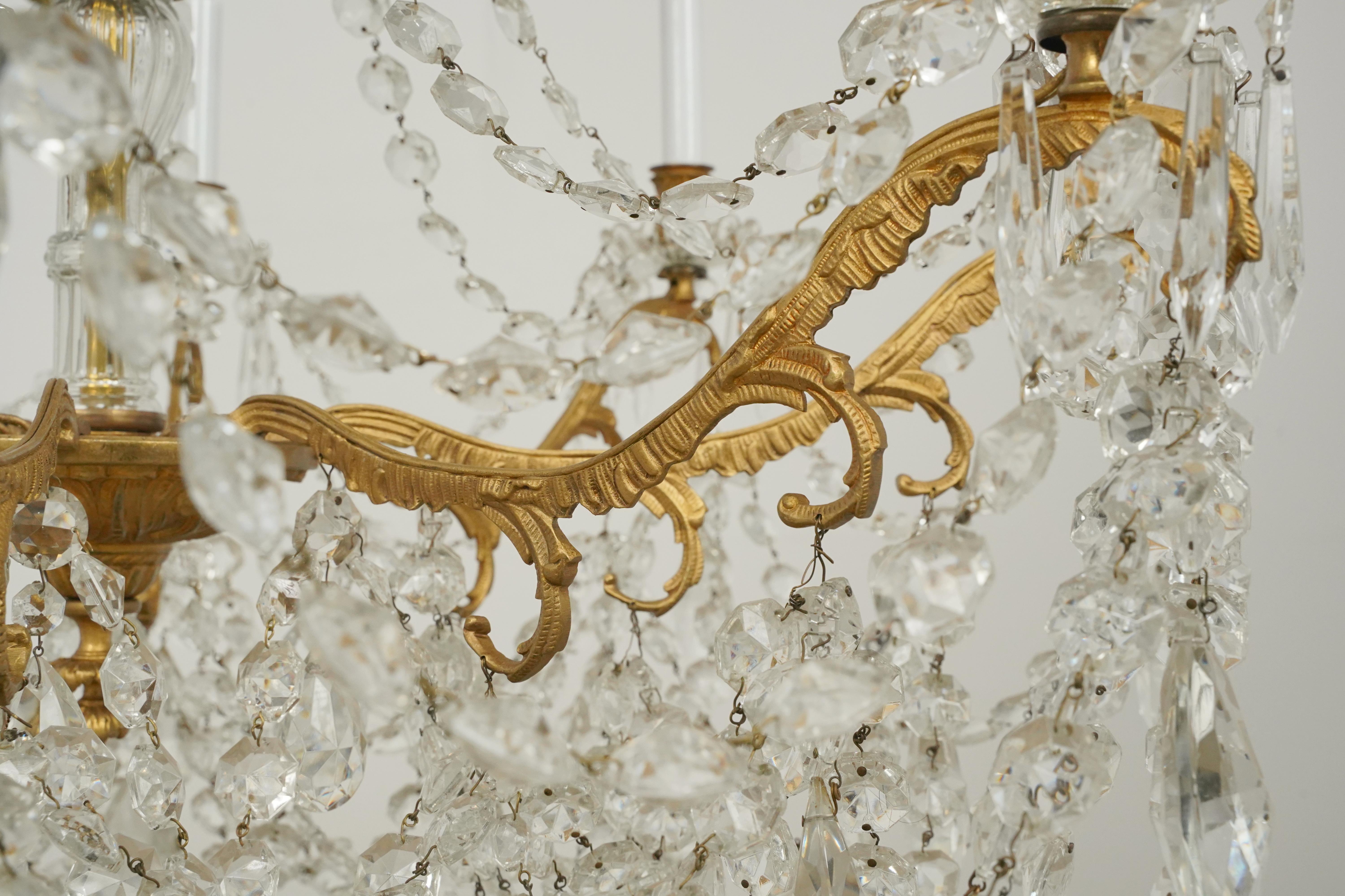 Waldorf Astoria 8 Arm Crystal Beaded & Brass Chandelier For Sale 4