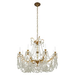 Waldorf Astoria 8 Arm Crystal Beaded & Brass Chandelier