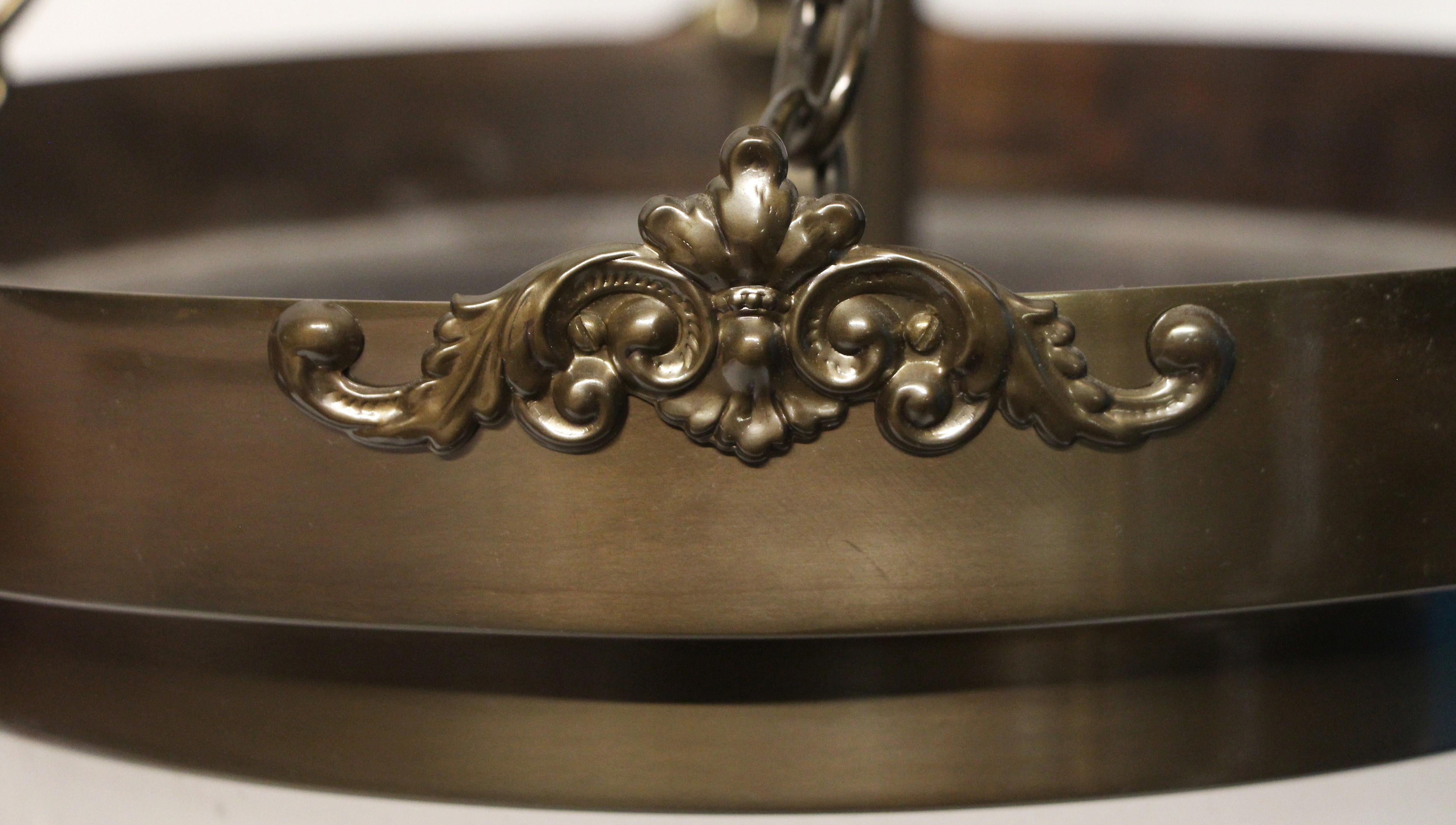 Unknown Waldorf Astoria Bell Jar Pendant with Opaque Glass and Darkened Brass Rim