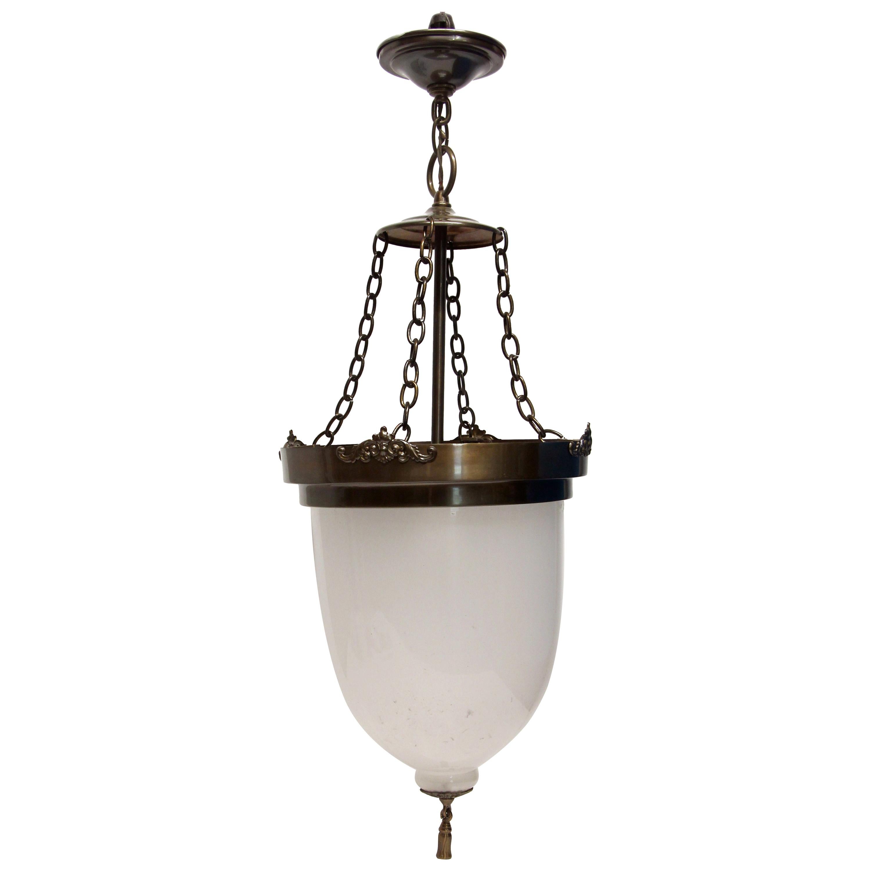 Waldorf Astoria Bell Jar Pendant with Opaque Glass and Darkened Brass Rim