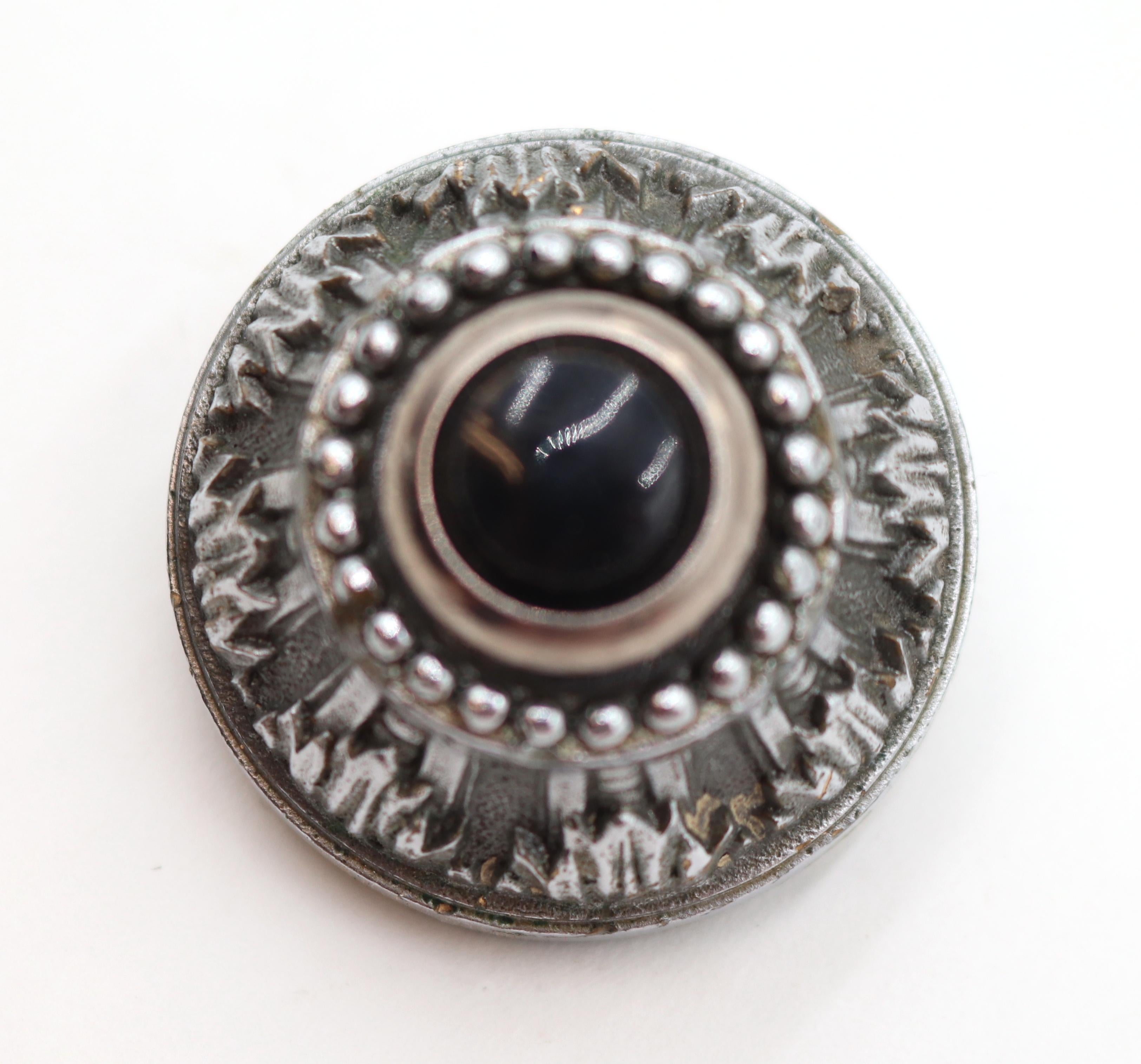 Art Deco style chrome plated brass doorbell with a black push button. The original mounting screws are not available. This was acquired from the Waldorf Astoria Hotel on Park Avenue in New York City. A Waldorf Astoria authenticity card is included
