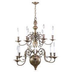 Waldorf Astoria Colonial Bronze Chandelier w/ 12 Bird & Fish Motif Arms 2 Tiers