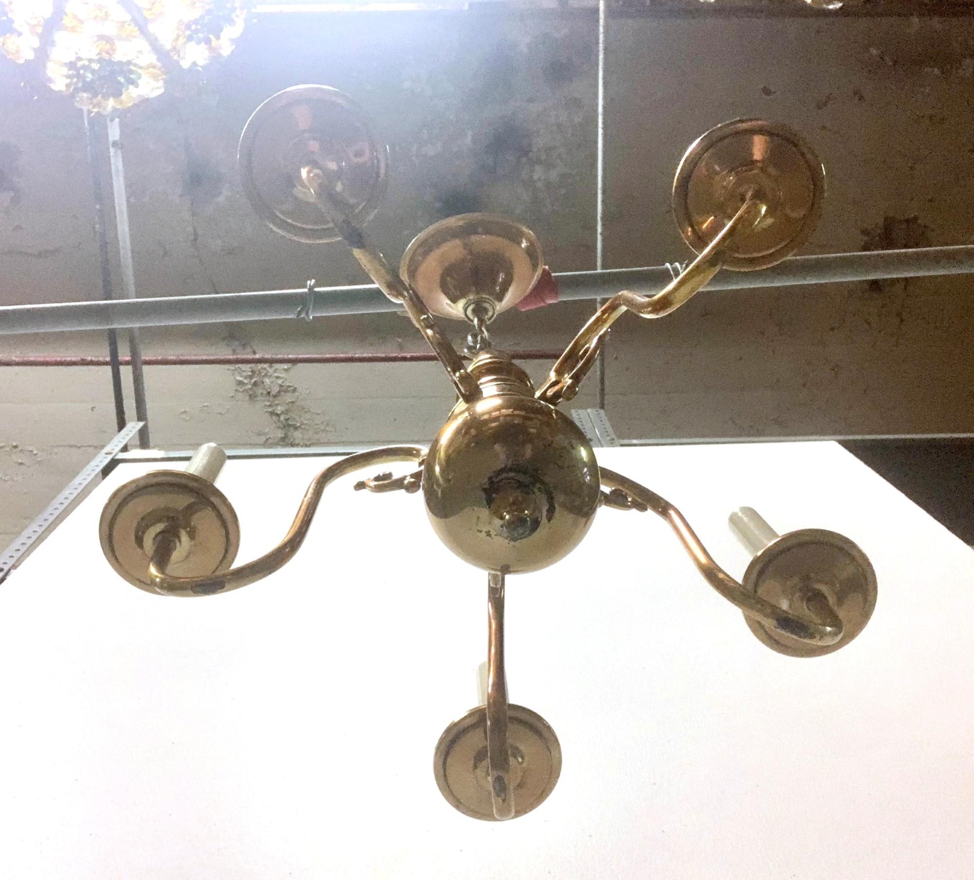 Waldorf Astoria Hotel Brass Copper 5 Arm Chandelier Park Ave, NYC For Sale 1