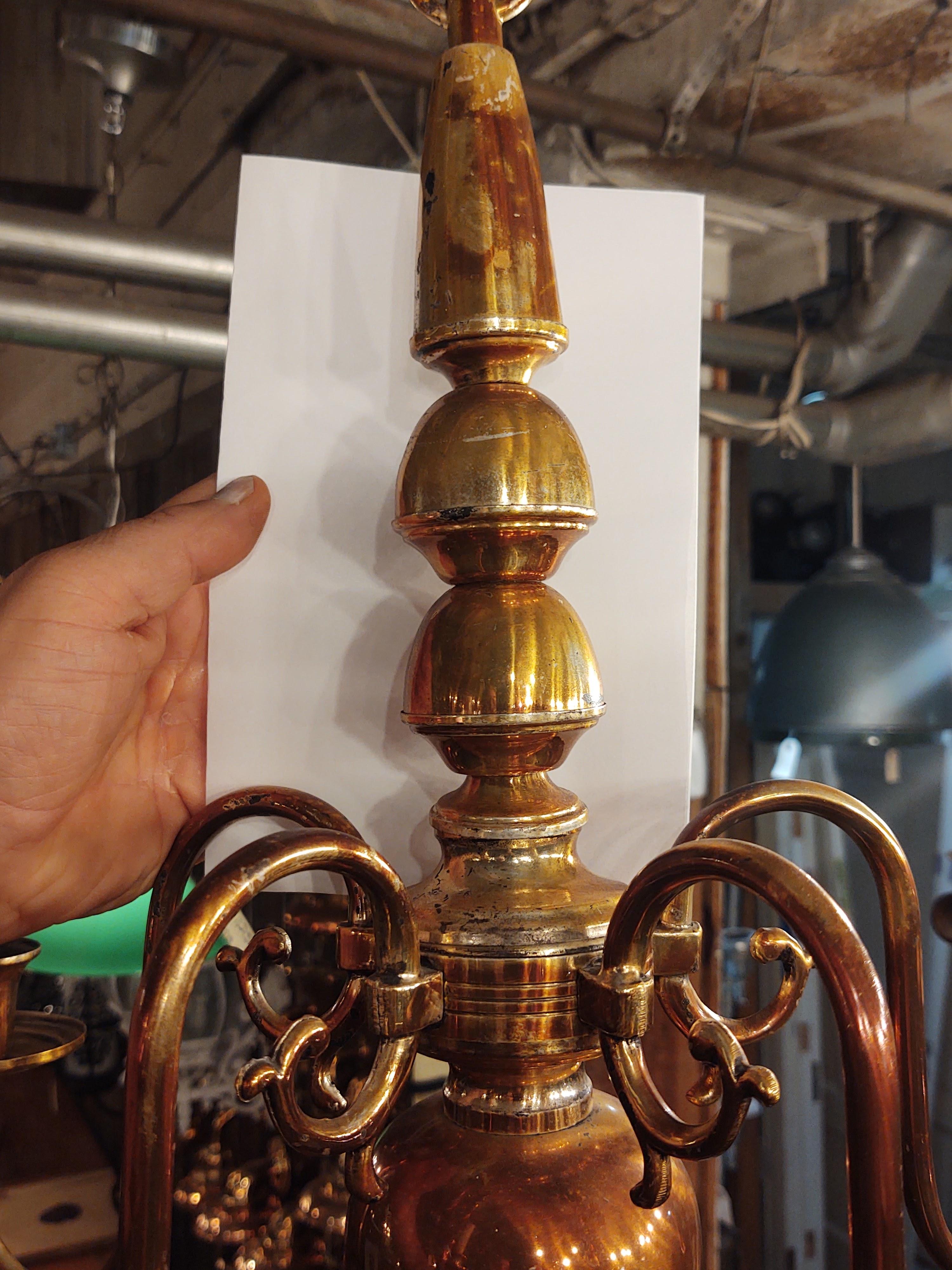 Waldorf Astoria Hotel Brass Copper 5 Arm Chandelier Park Ave, NYC 5