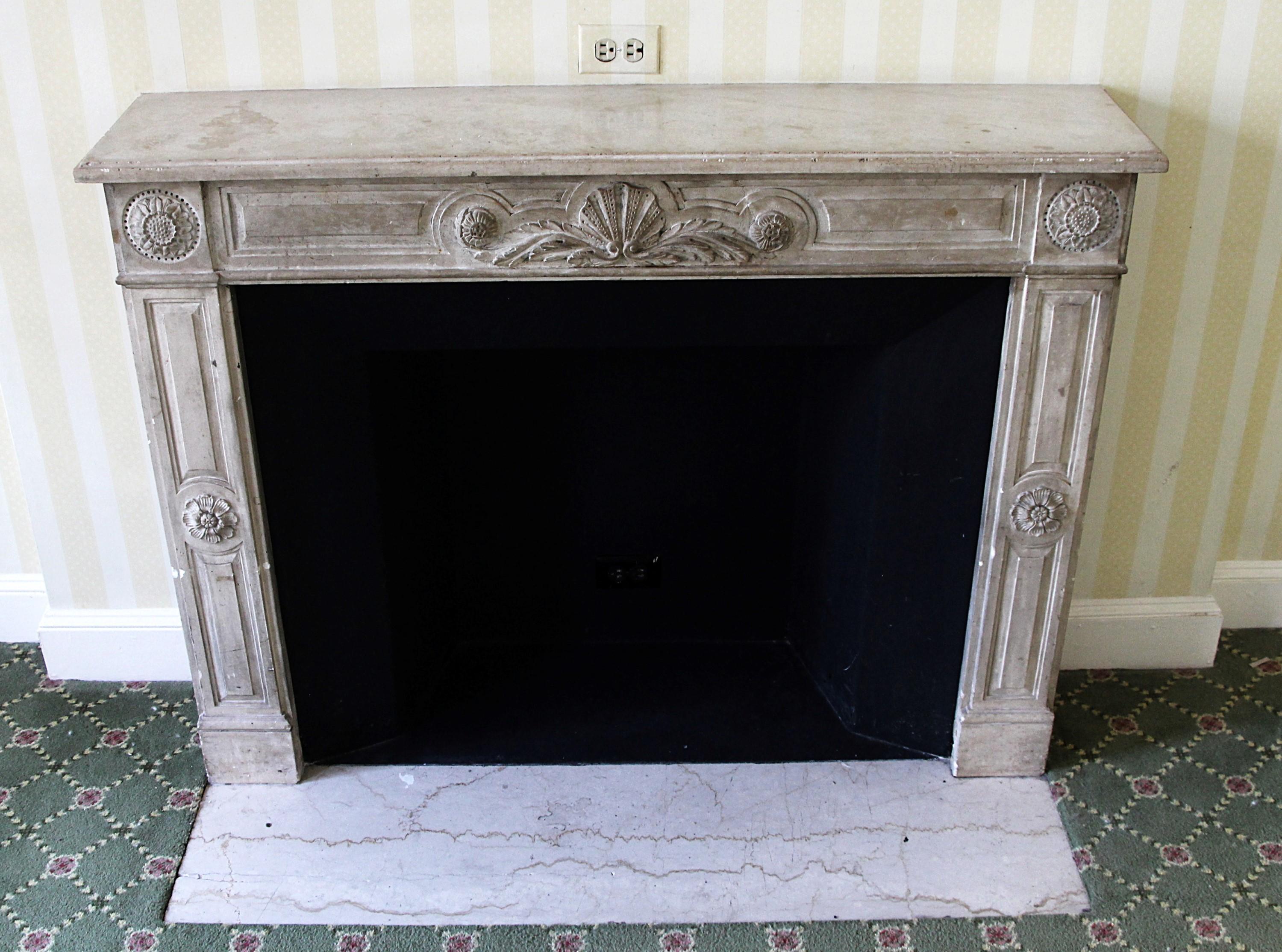 20th Century Waldorf Astoria Hotel Carved Limestone Mantel Floral Shell Details For Sale