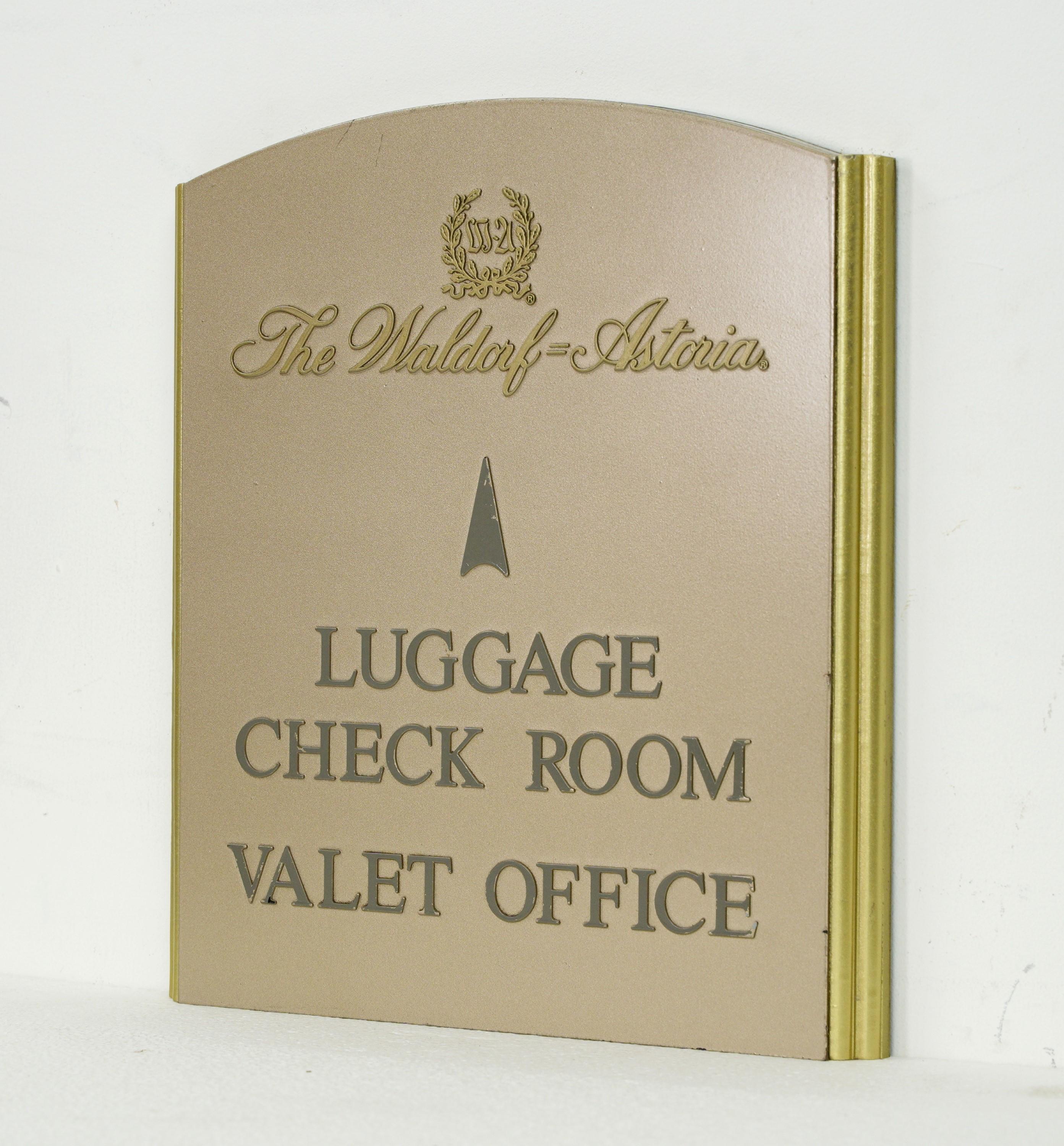 20th Century Waldorf Astoria Hotel Check Room Valet Office Sign