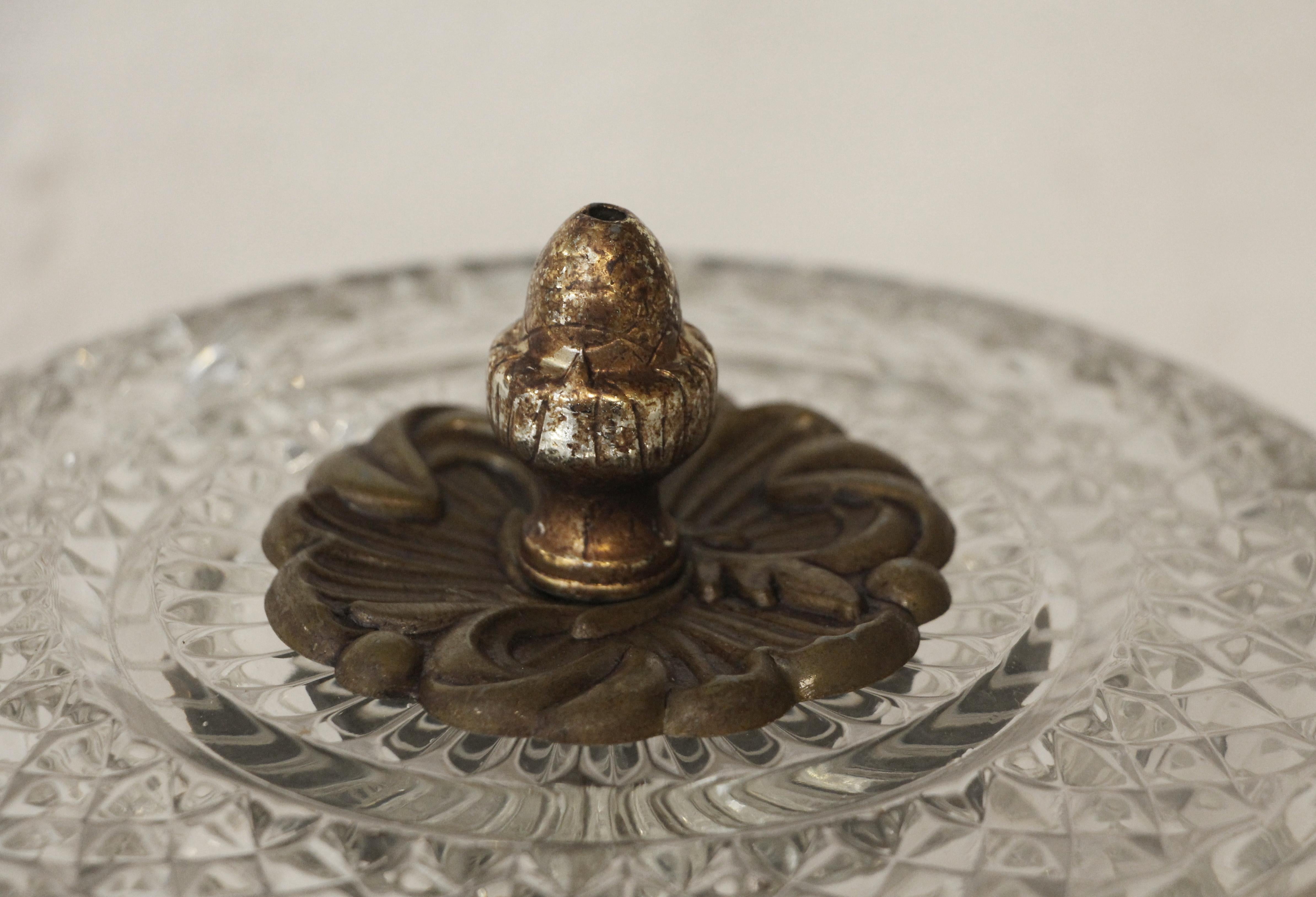 Waldorf Astoria Hotel Crystal & Brass Flush Mount Fixture In Good Condition In New York, NY
