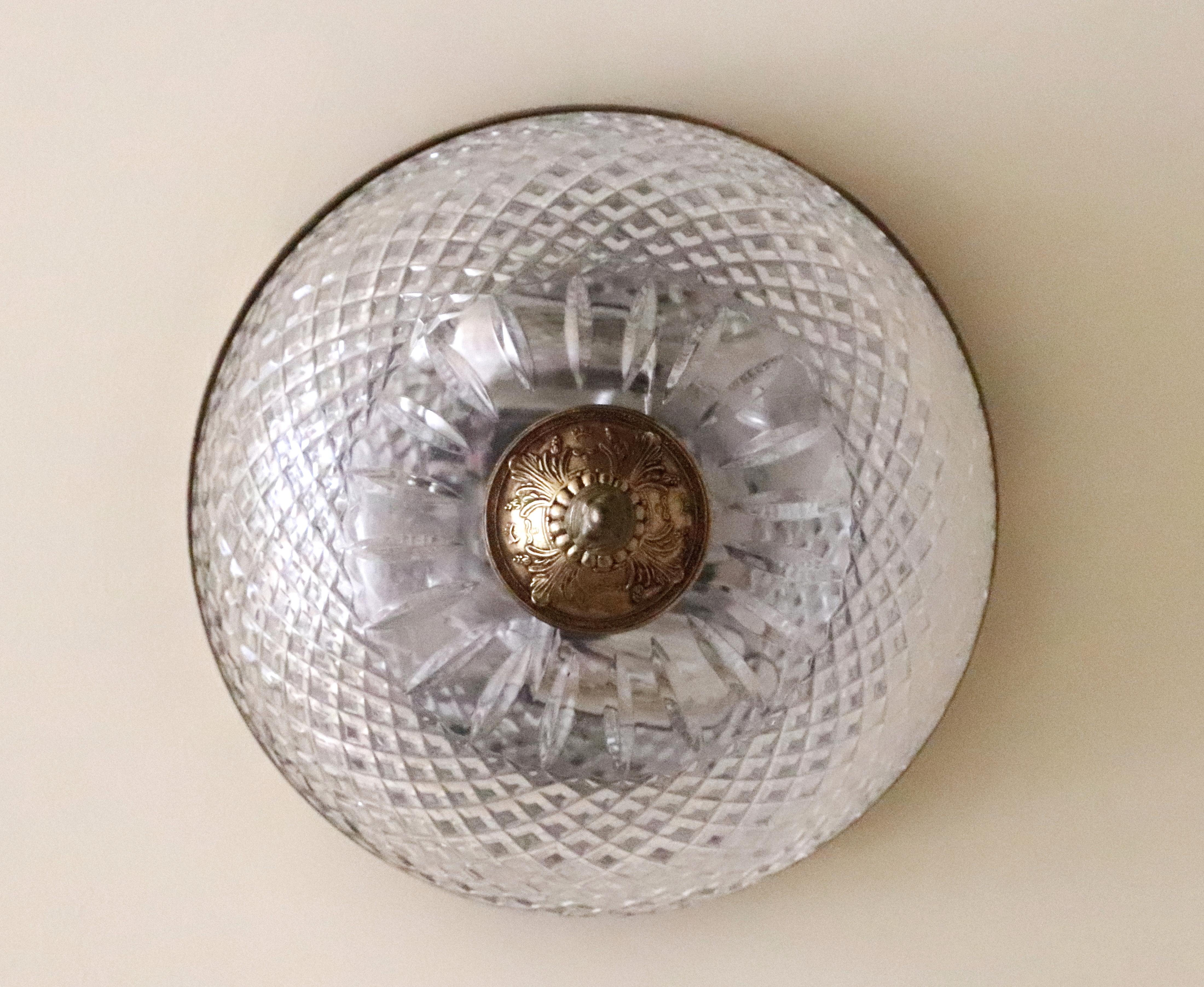 20th Century Waldorf Astoria Hotel Crystal Brass Flush Mount Light Qty Available NYC Park Ave For Sale