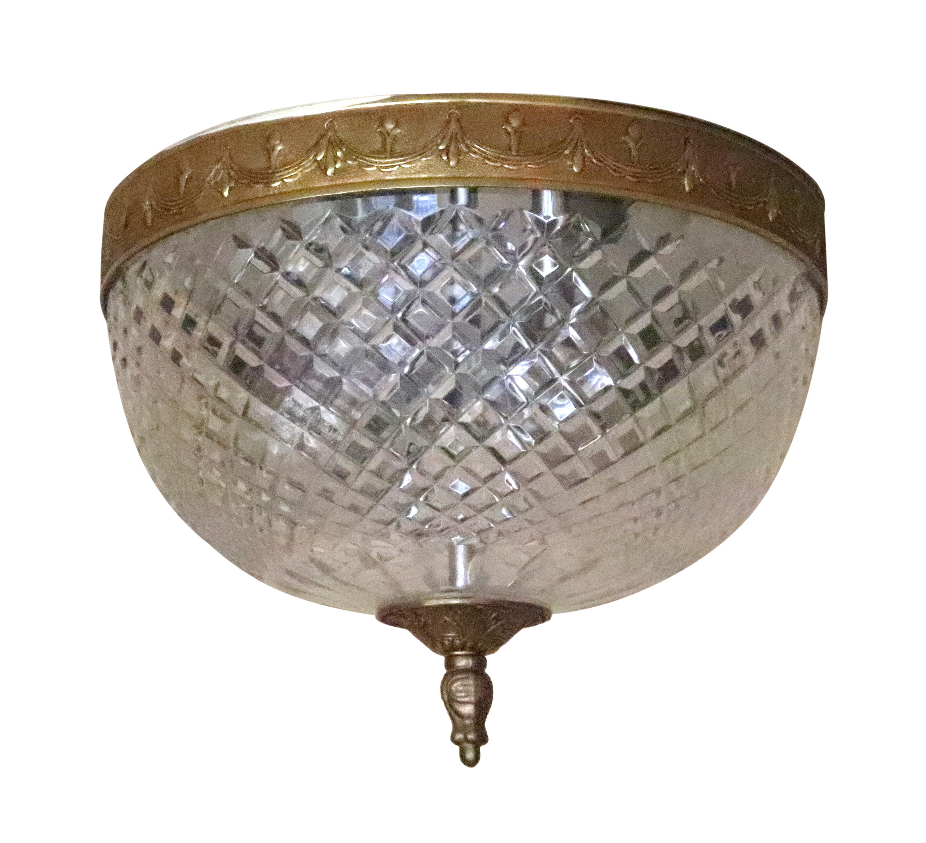 Waldorf Astoria Hotel Crystal Brass Flush Mount Light Qty Available NYC Park Ave For Sale 1