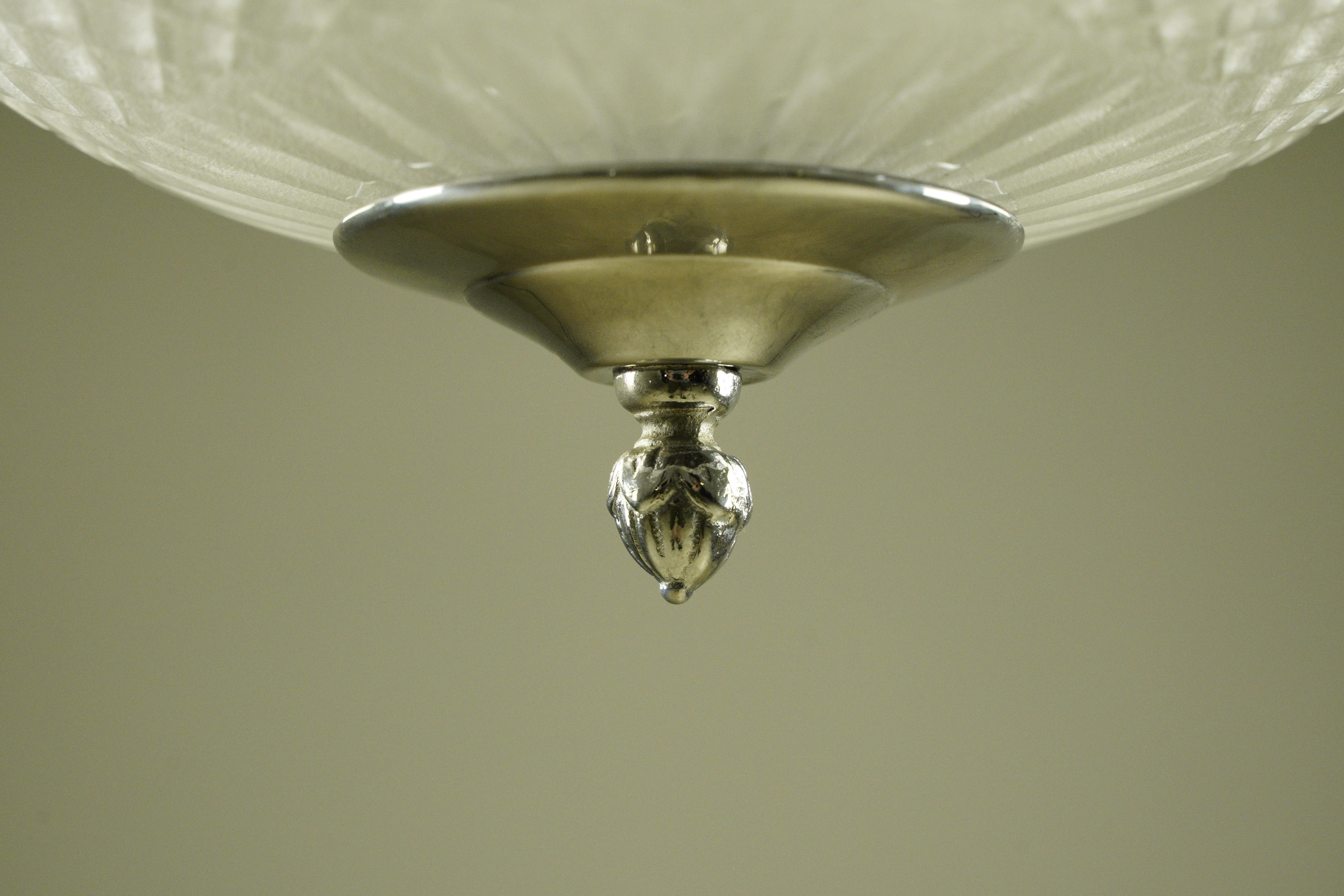 American Waldorf Astoria Hotel Cut Crystal Semi Flush Light Qty Available Frosted Hue For Sale