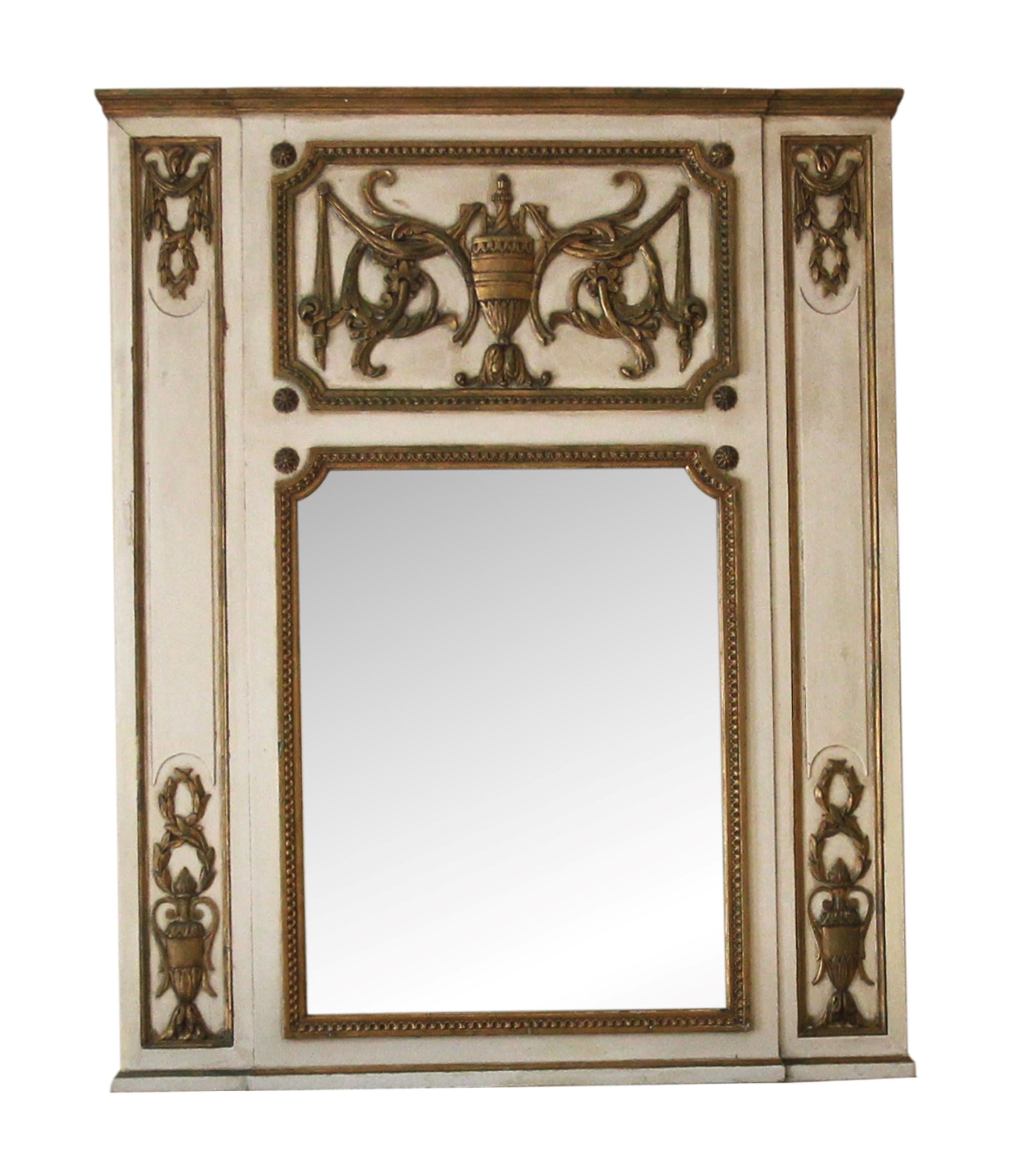 Early 20th century over mantel mirror made in France and brought over as part of the grand opening of the Waldorf Astoria Hotel on Park Ave in 1931. Retrieved from Suite 665. Original mantel not available. A Waldorf Astoria authenticity card is